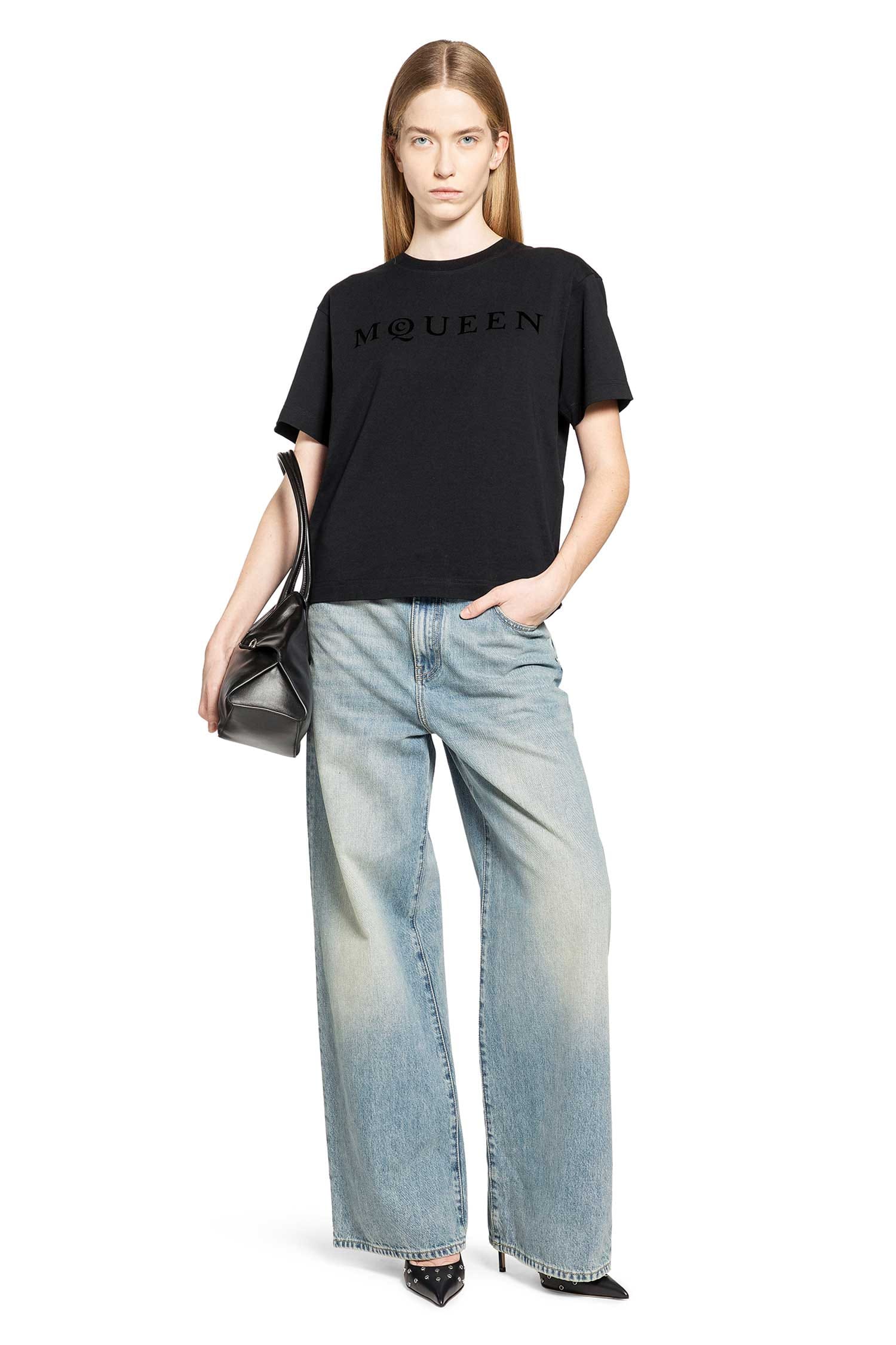 MCQUEEN Boxy Velvet Logo Tee