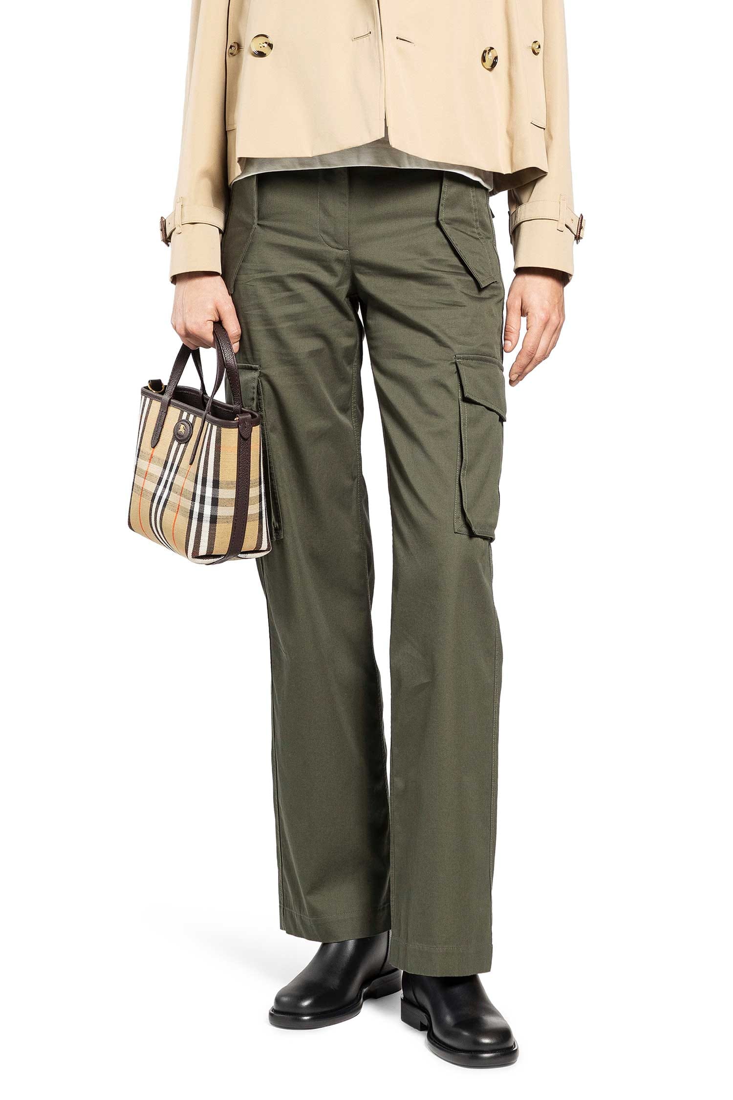 Burberry Check Trim Gabardine Cargo Trousers