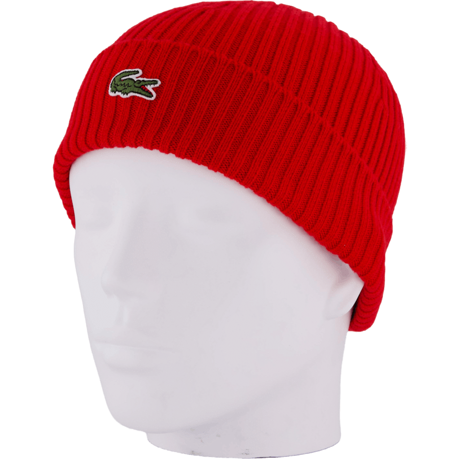 Lacoste Rib Knit Brushed Wool Beanie Red