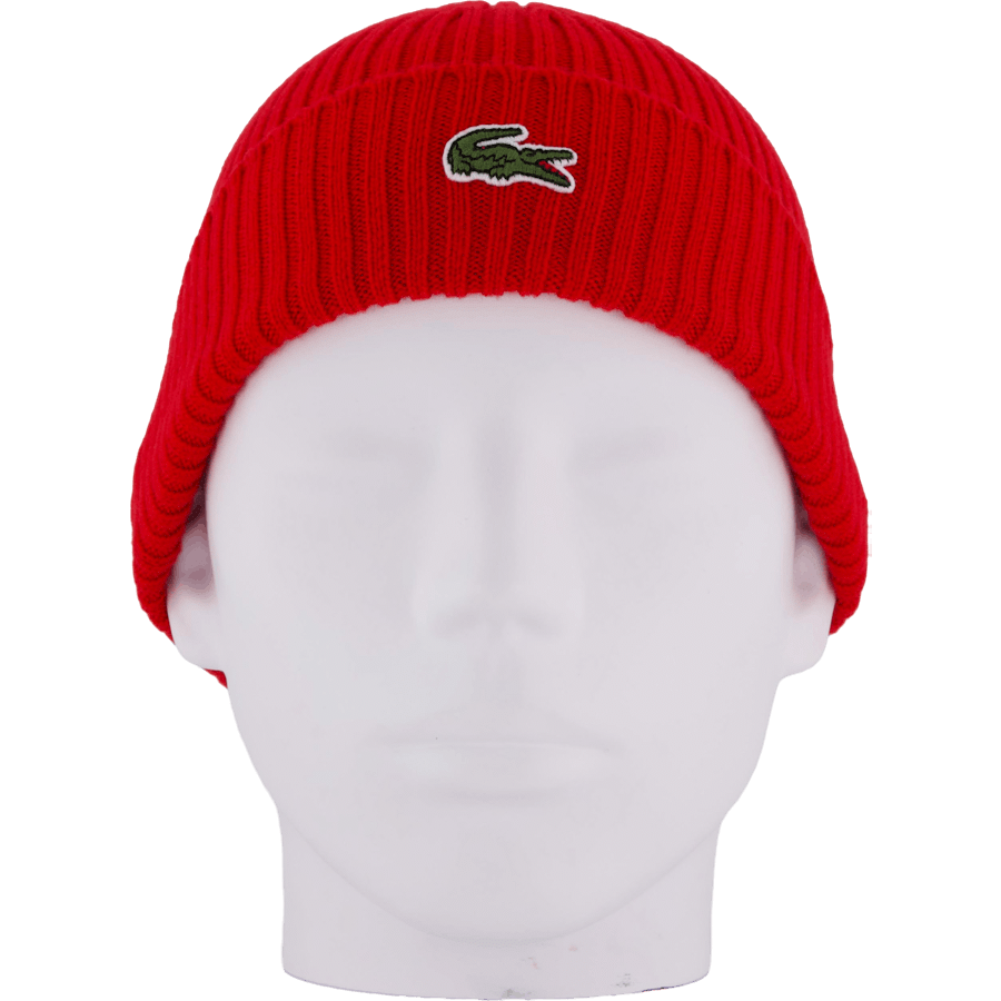 Lacoste Rib Knit Brushed Wool Beanie Red