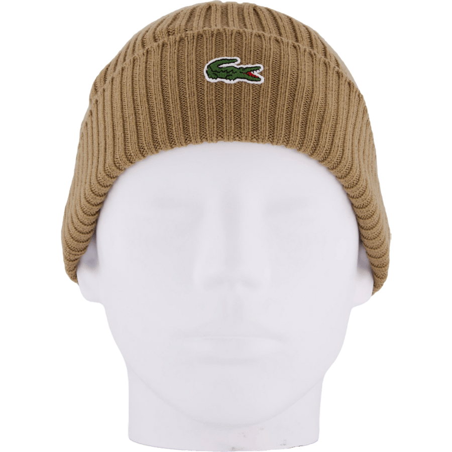 Lacoste Rib Knit Brushed Wool Beanie Brown Dpc