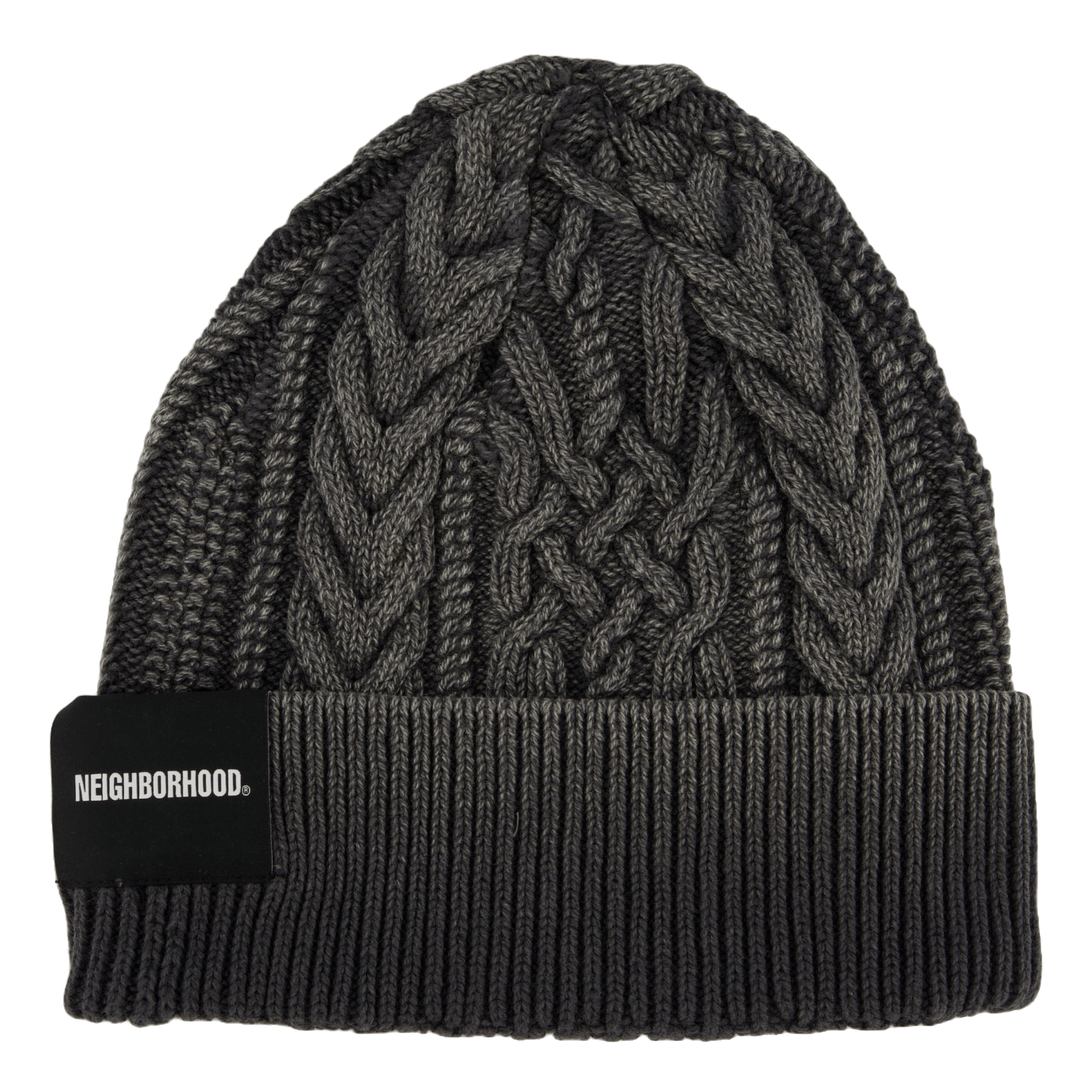 Neighborhood Washed Cable Beanie Black