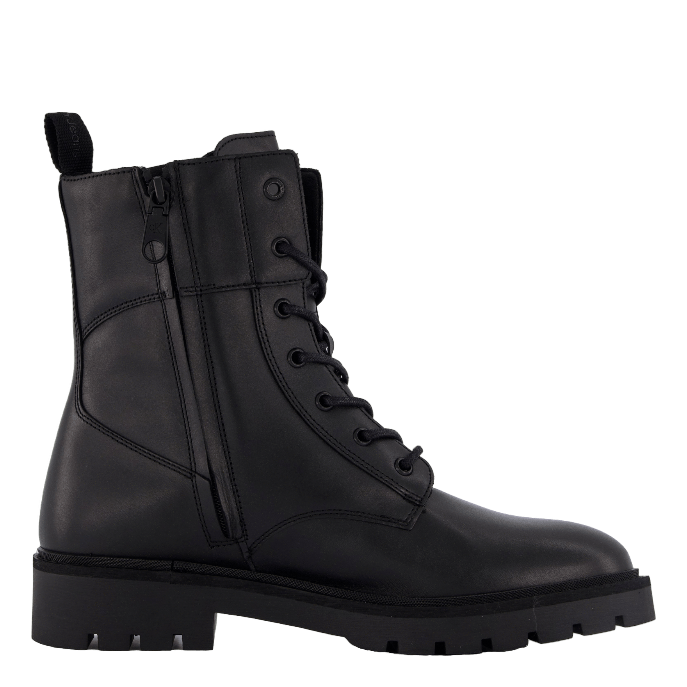 Calvin Klein Combat Boot Mid Zip Lth In Cal Triple Black