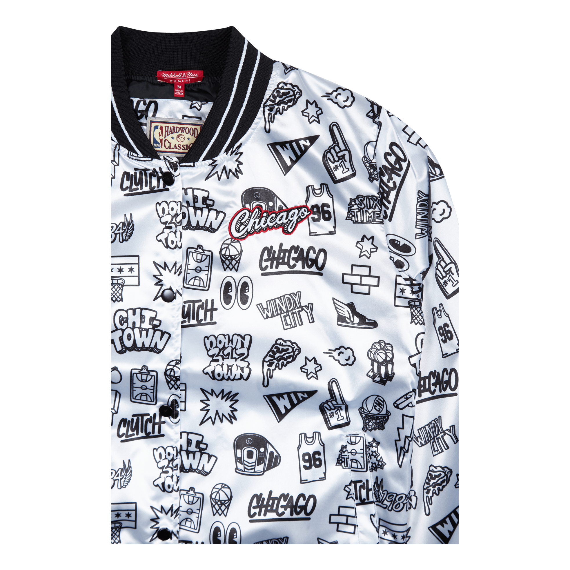 Mitchell & Ness Women's Bulls Doodle Satin Jacket