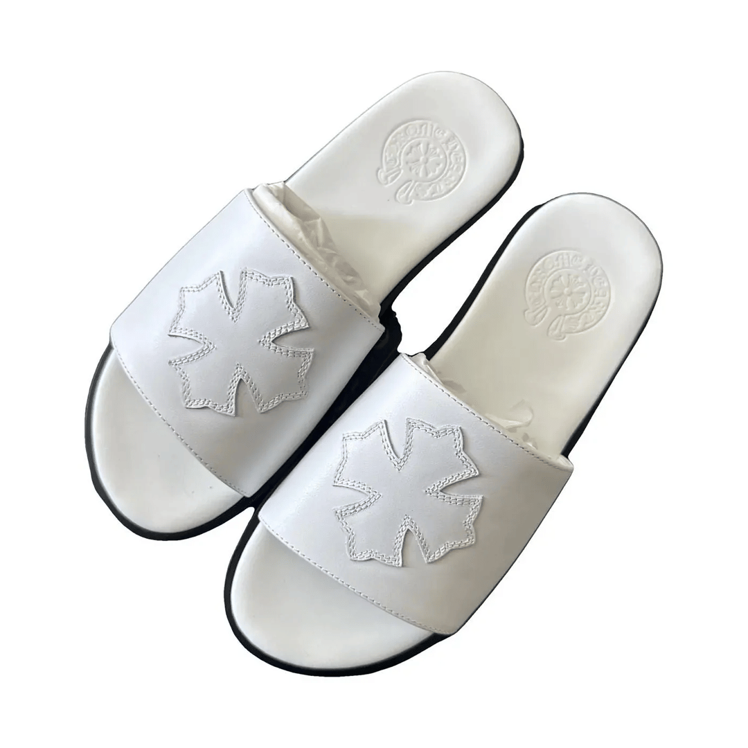 Chrome Hearts Leather Cross Patch Slide White