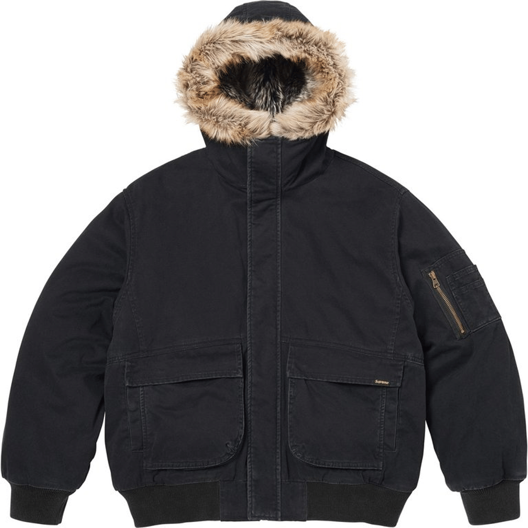 Supreme Reversible Black Faux Fur Hooded Work Jacket