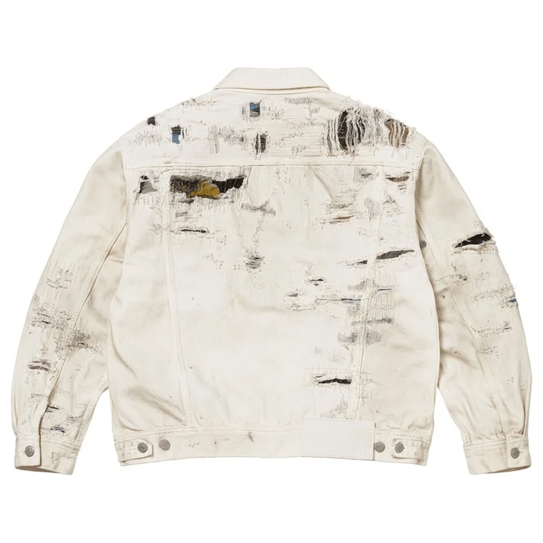 Supreme x MM6 Maison Margiela White Distressed Selvedge Denim Trucker Jacket