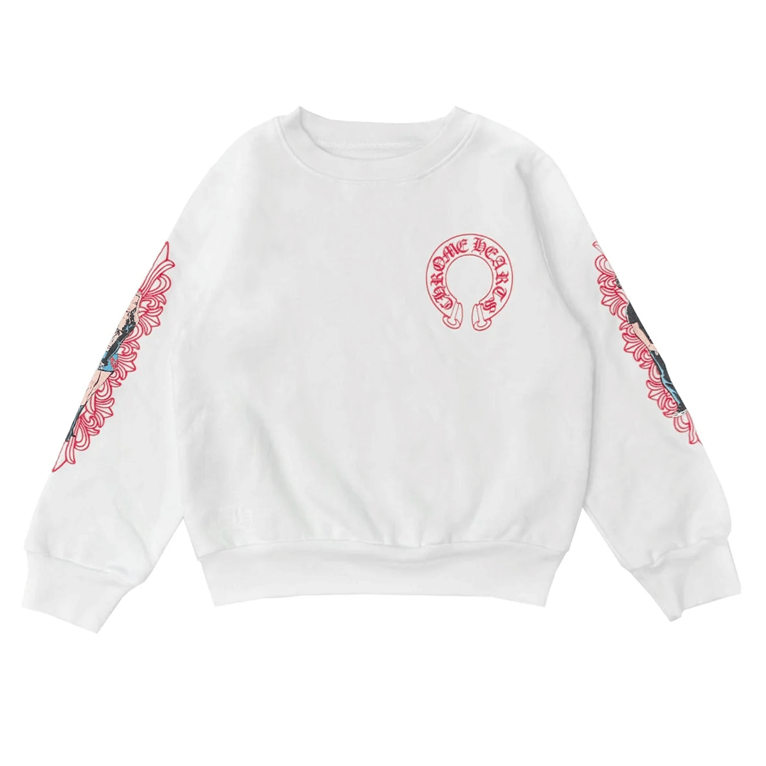 Chrome Hearts x Deadly Doll Horseshoe White Crewneck Sweatshirt (Kids)