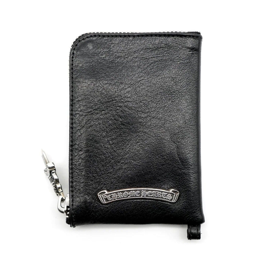 Chrome Hearts Black Leather Cross Patch Silver Scroll Zipper Wallet