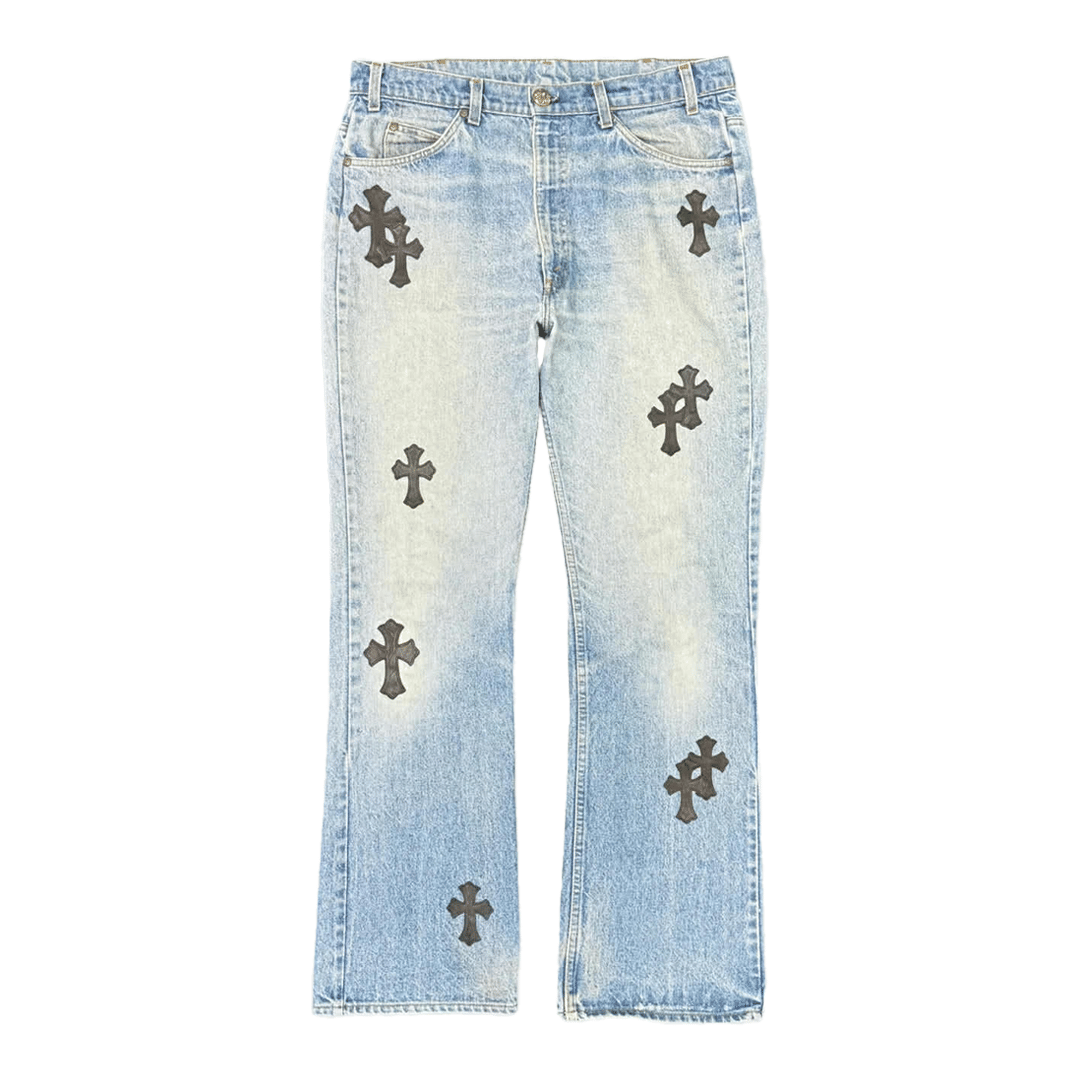 Chrome Hearts Levis Black Cross Patch Light Wash Denim Jeans