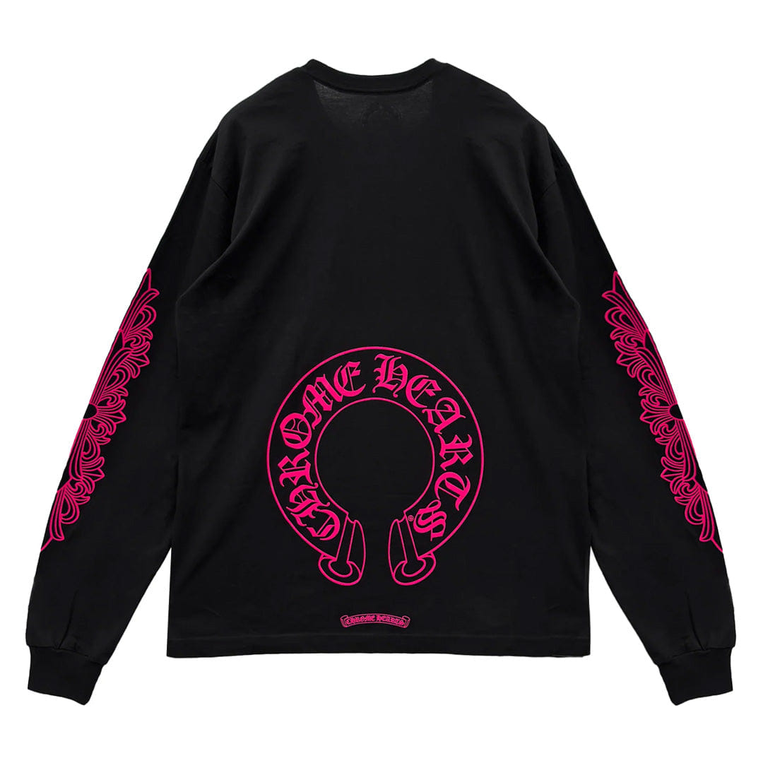 Chrome Hearts Pink Horseshoe Floral Long Sleeve T-Shirt Black