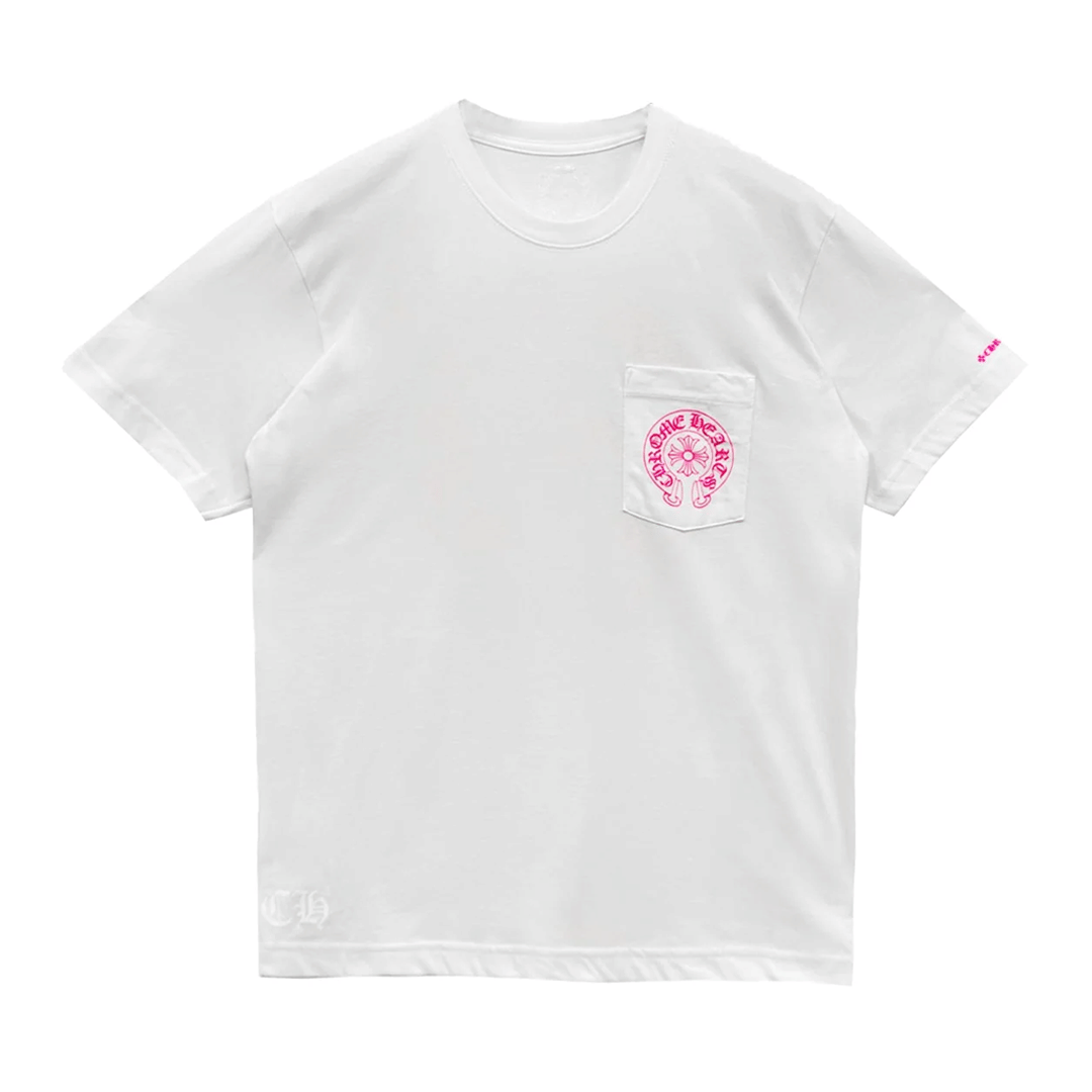 Chrome Hearts Pink Horseshoe Pocket T-Shirt White