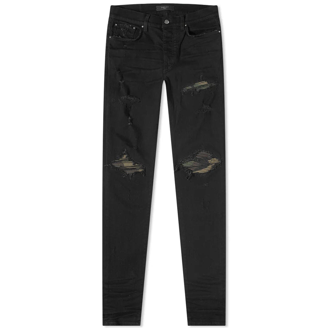 Amiri MX1 Leather Camo Jeans Aged Black