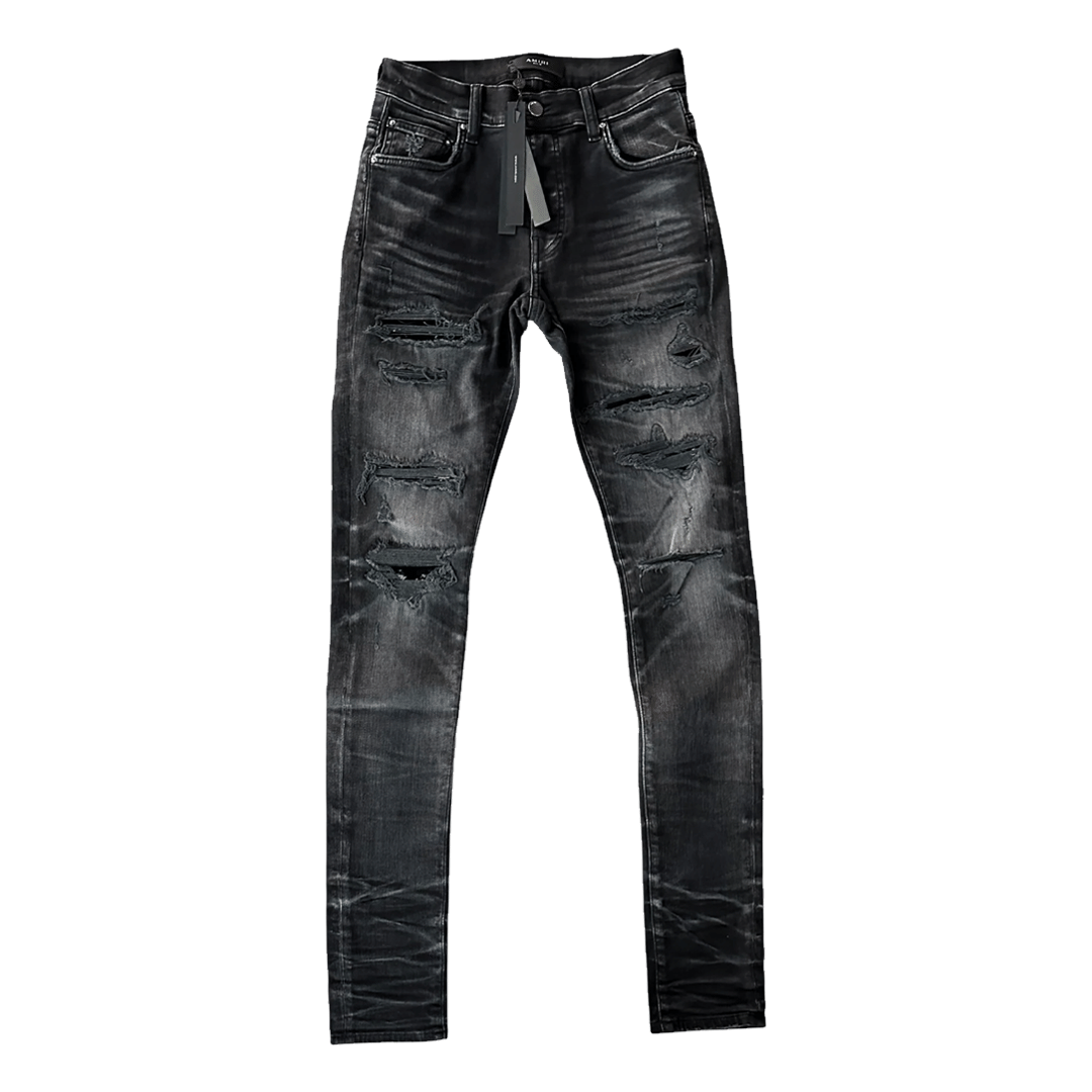 Amiri Sequin Patch Thrasher Jeans Faded Black