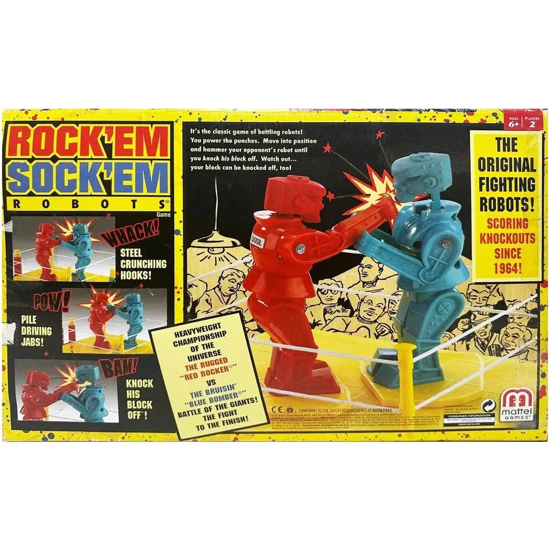 Mattel Games Rock 'Em Sock 'Em Robots: Red Rocker & Blue Bomber - Dexterity Action Game for Family, Adults, and Children (2 Player, Ages 6+) - Mattel Games