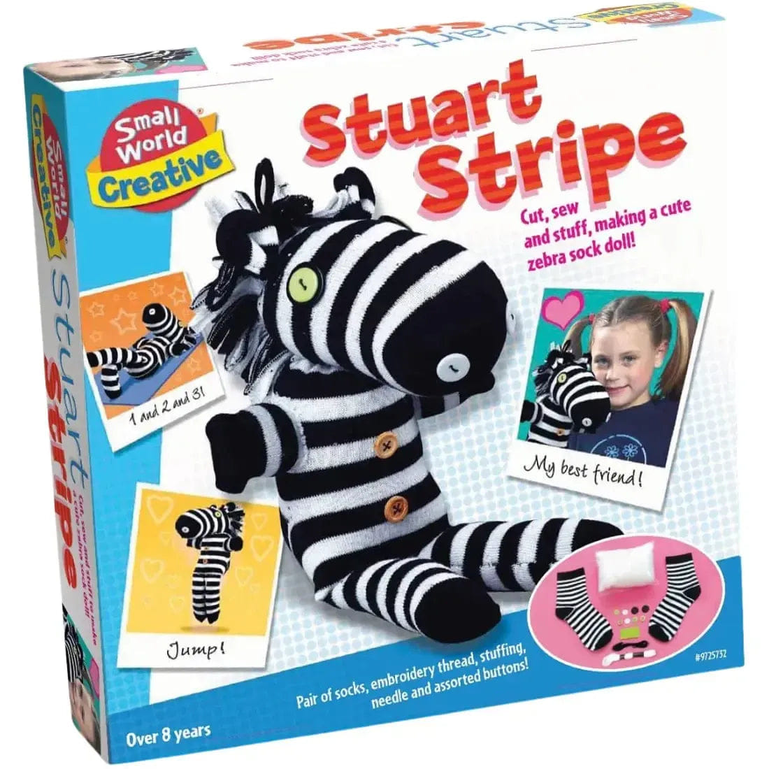 Small World Toys Stuart Stripe - Zebra Sock Doll Sewing Arts & Craft Toy - Small World Toys