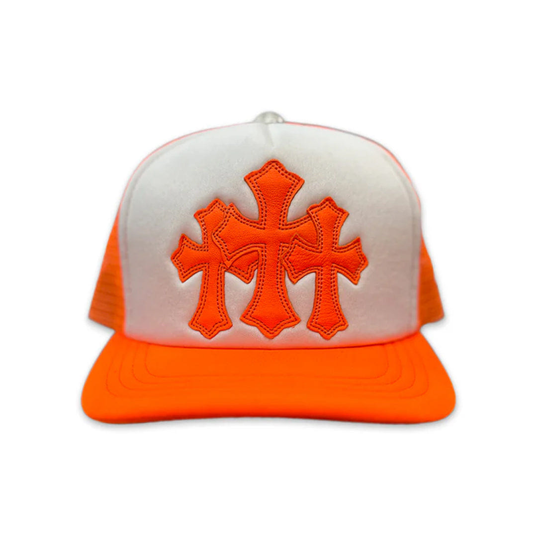 Chrome Hearts Cemetery Triple Cross Trucker Hat Orange
