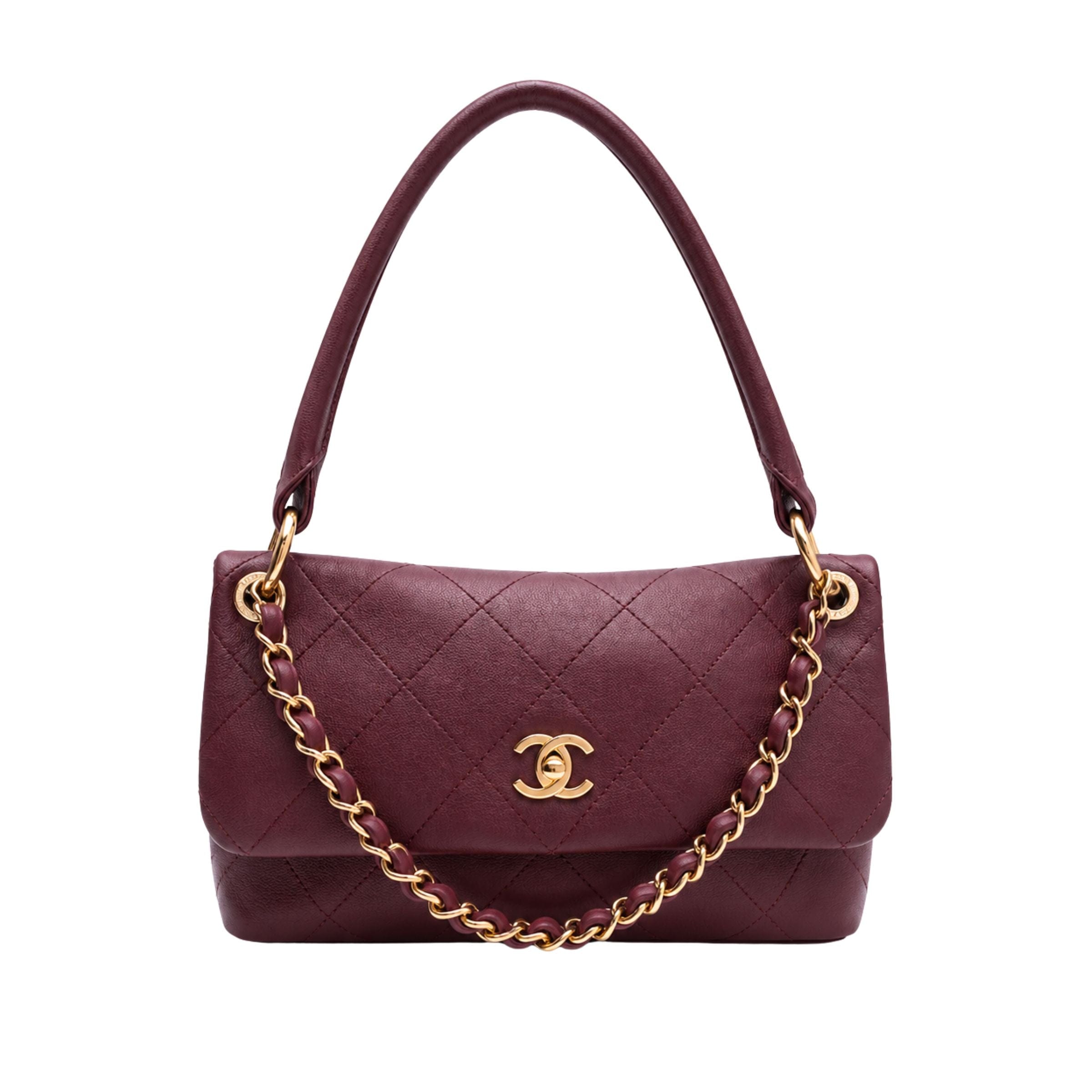 Chanel Dark Burgundy Lambskin Flap Shoulder Bag with Gold Hardware