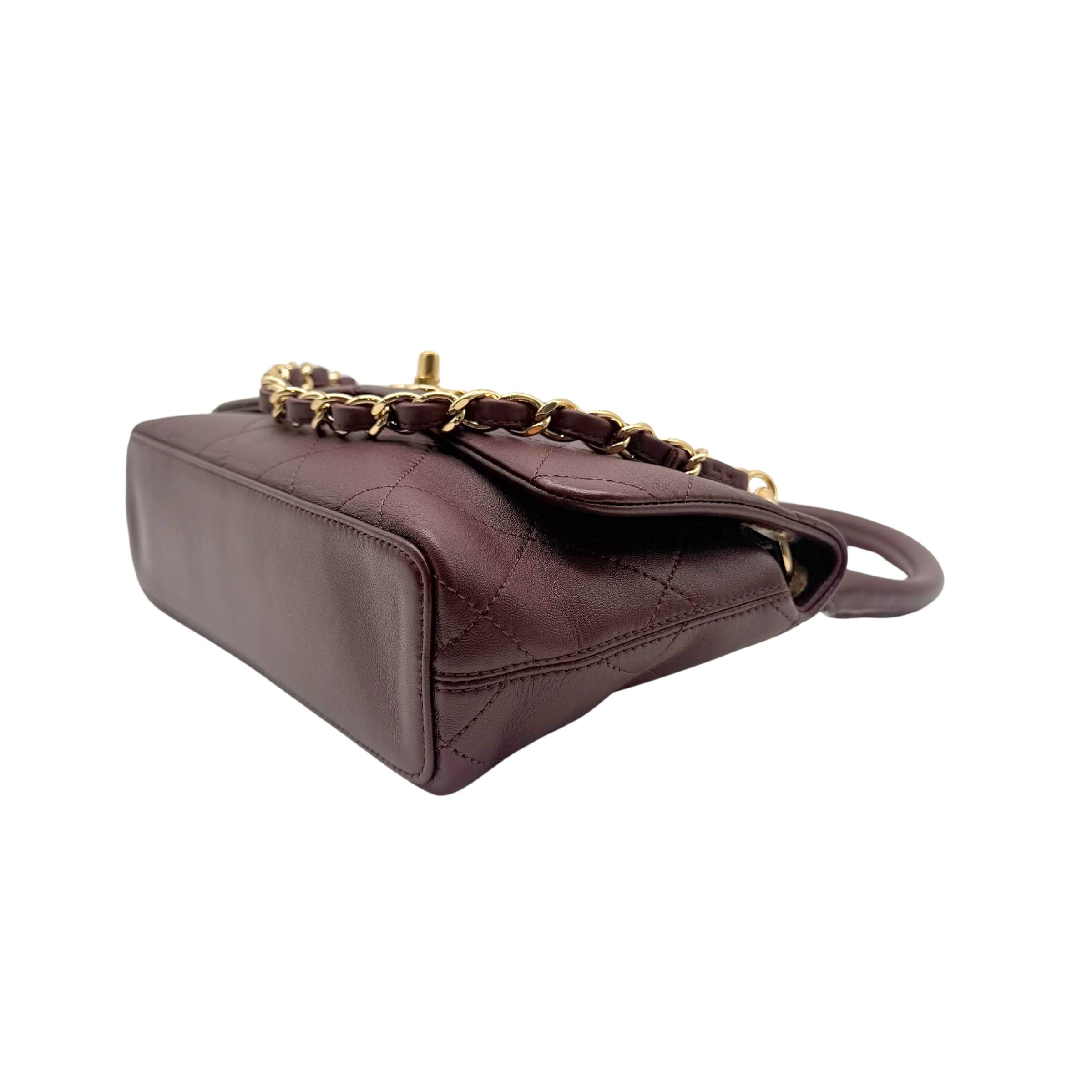Chanel Dark Burgundy Lambskin Flap Shoulder Bag with Gold Hardware