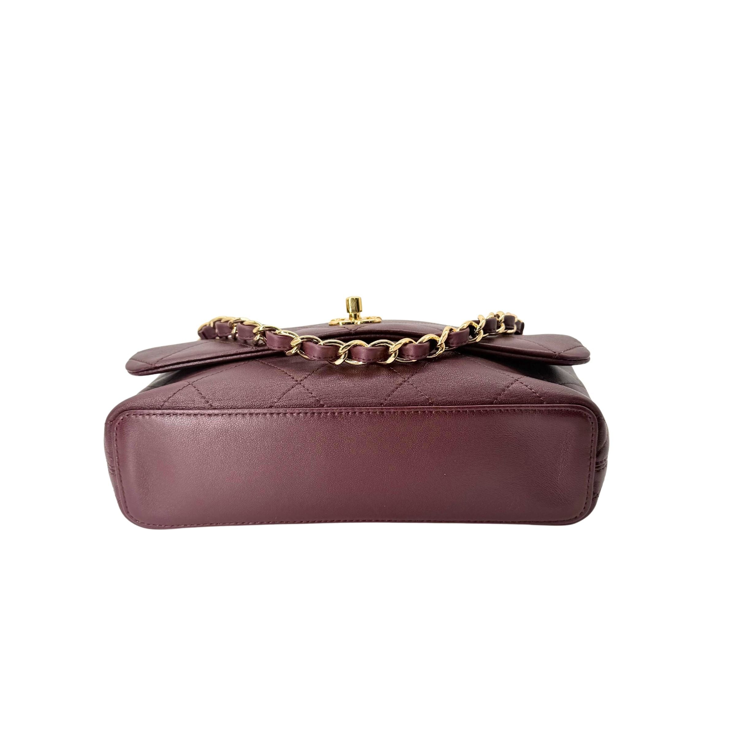 Chanel Dark Burgundy Lambskin Flap Shoulder Bag with Gold Hardware