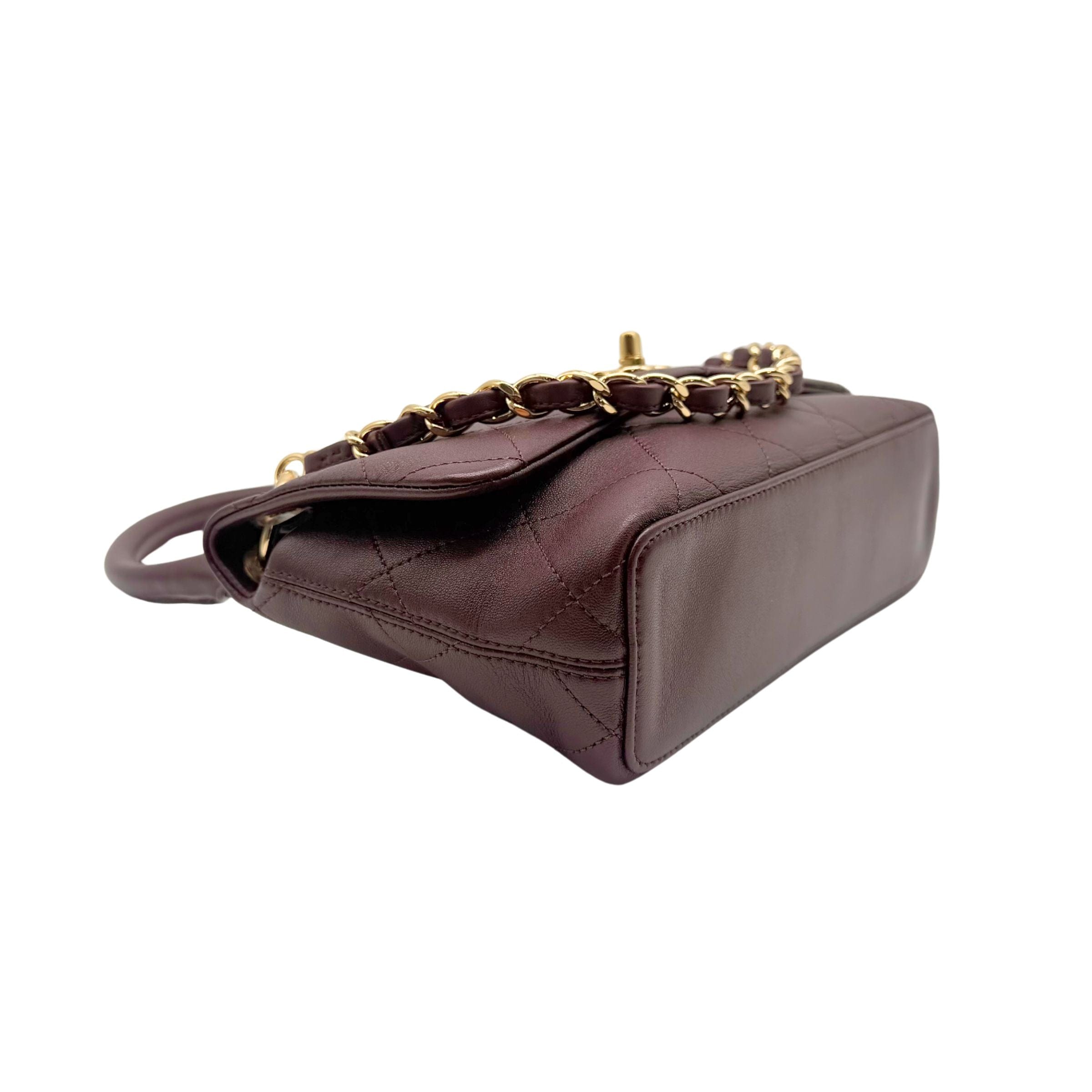 Chanel Dark Burgundy Lambskin Flap Shoulder Bag with Gold Hardware
