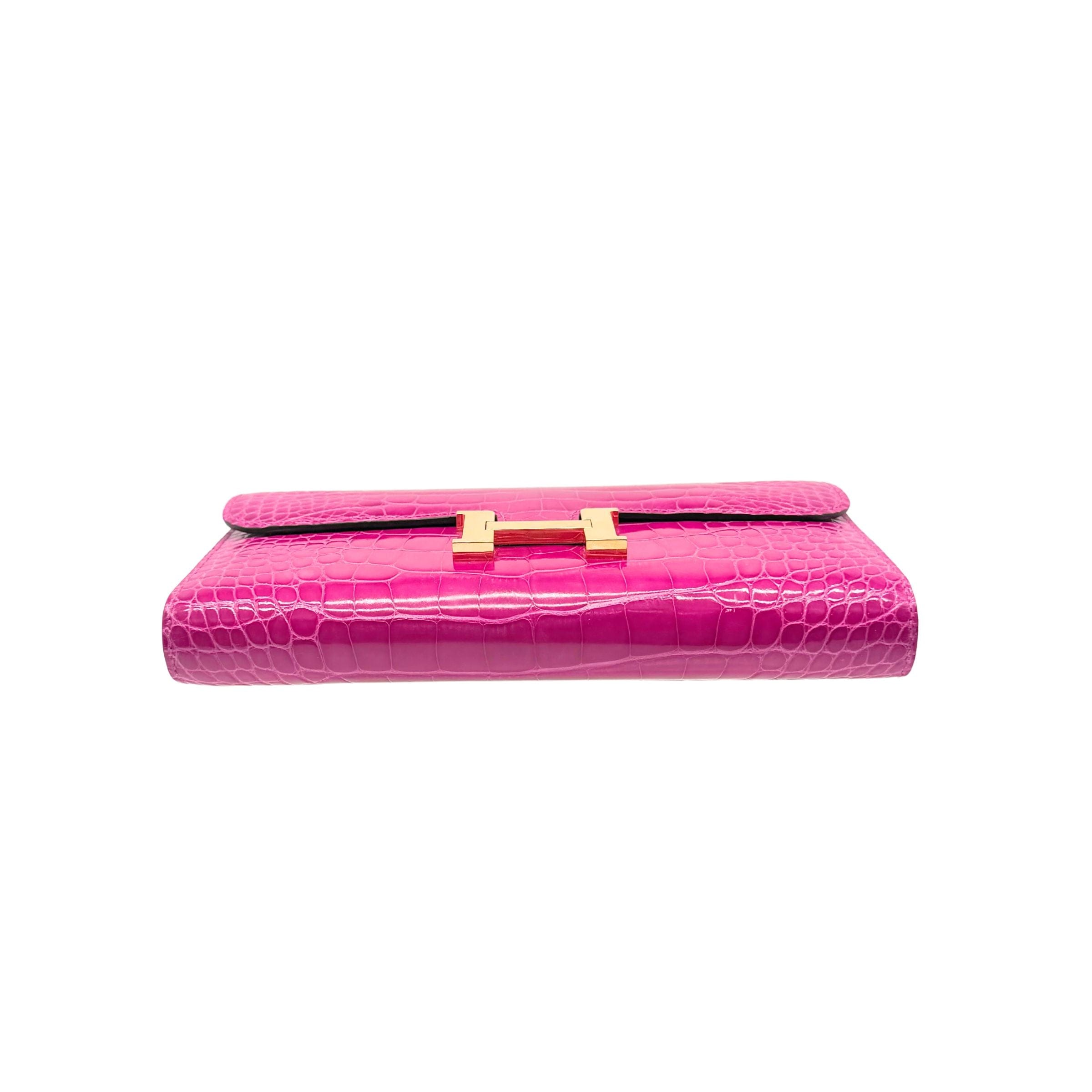 Hermes Constance Rose Scheherazade Alligator Wallet