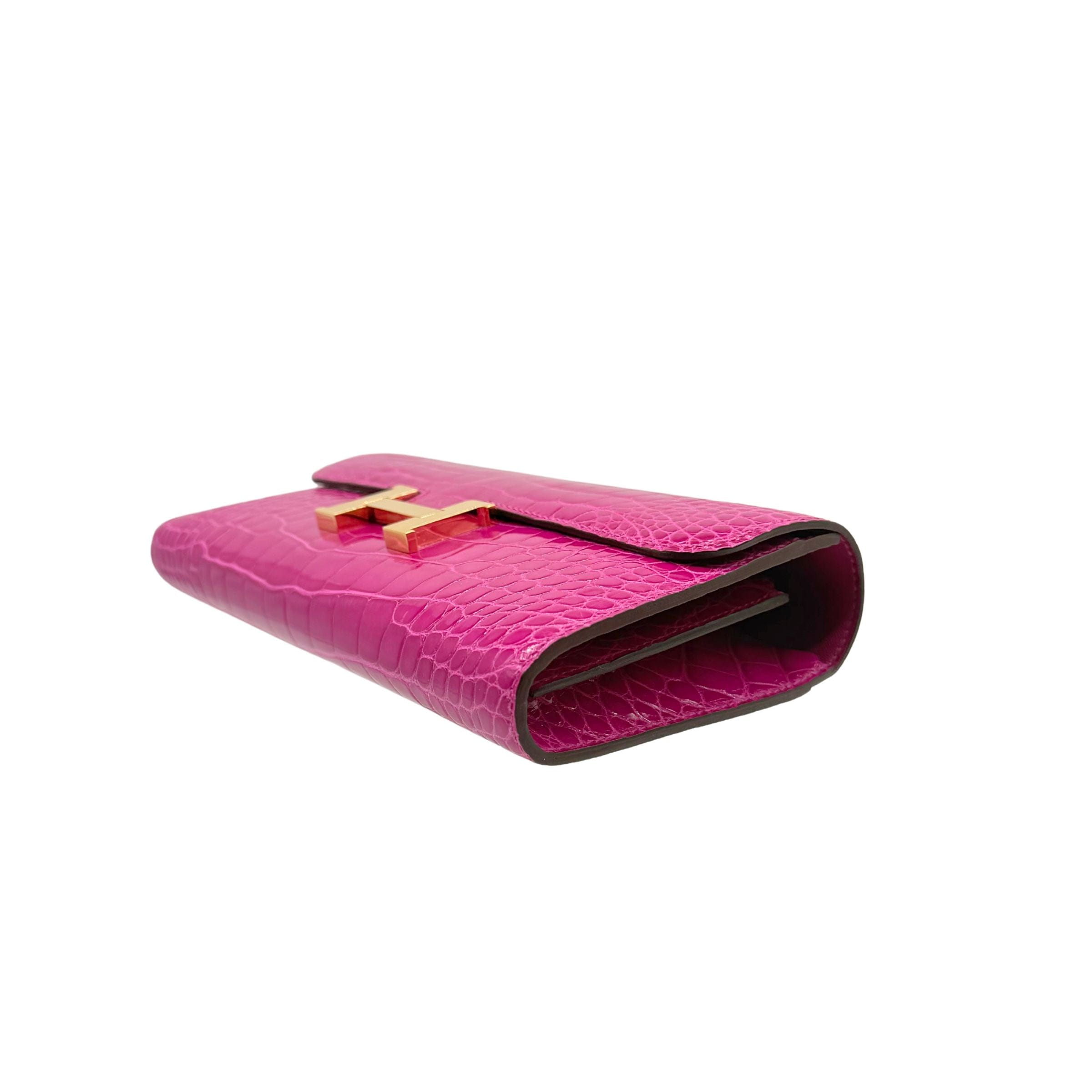 Hermes Constance Rose Scheherazade Alligator Wallet