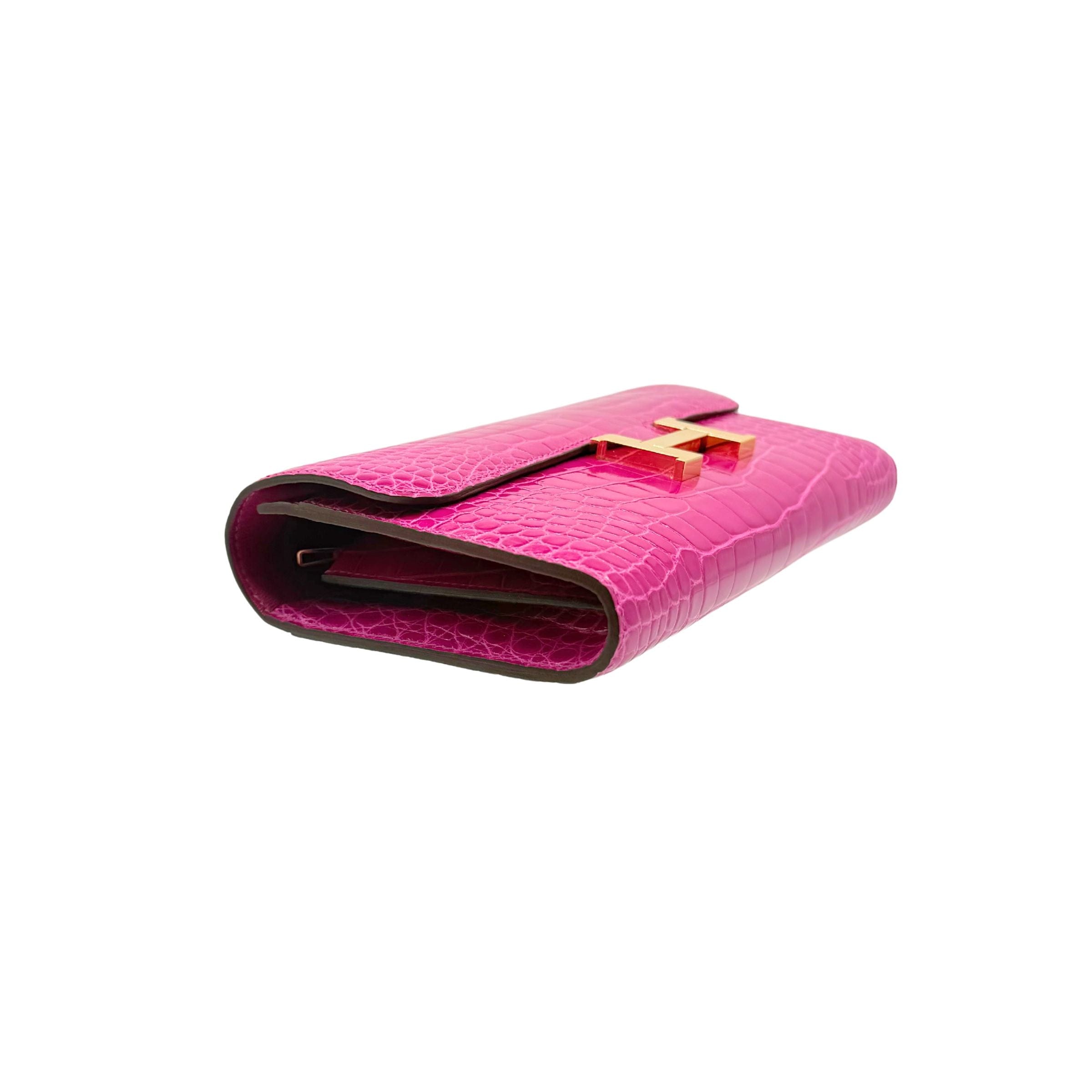 Hermes Constance Rose Scheherazade Alligator Wallet