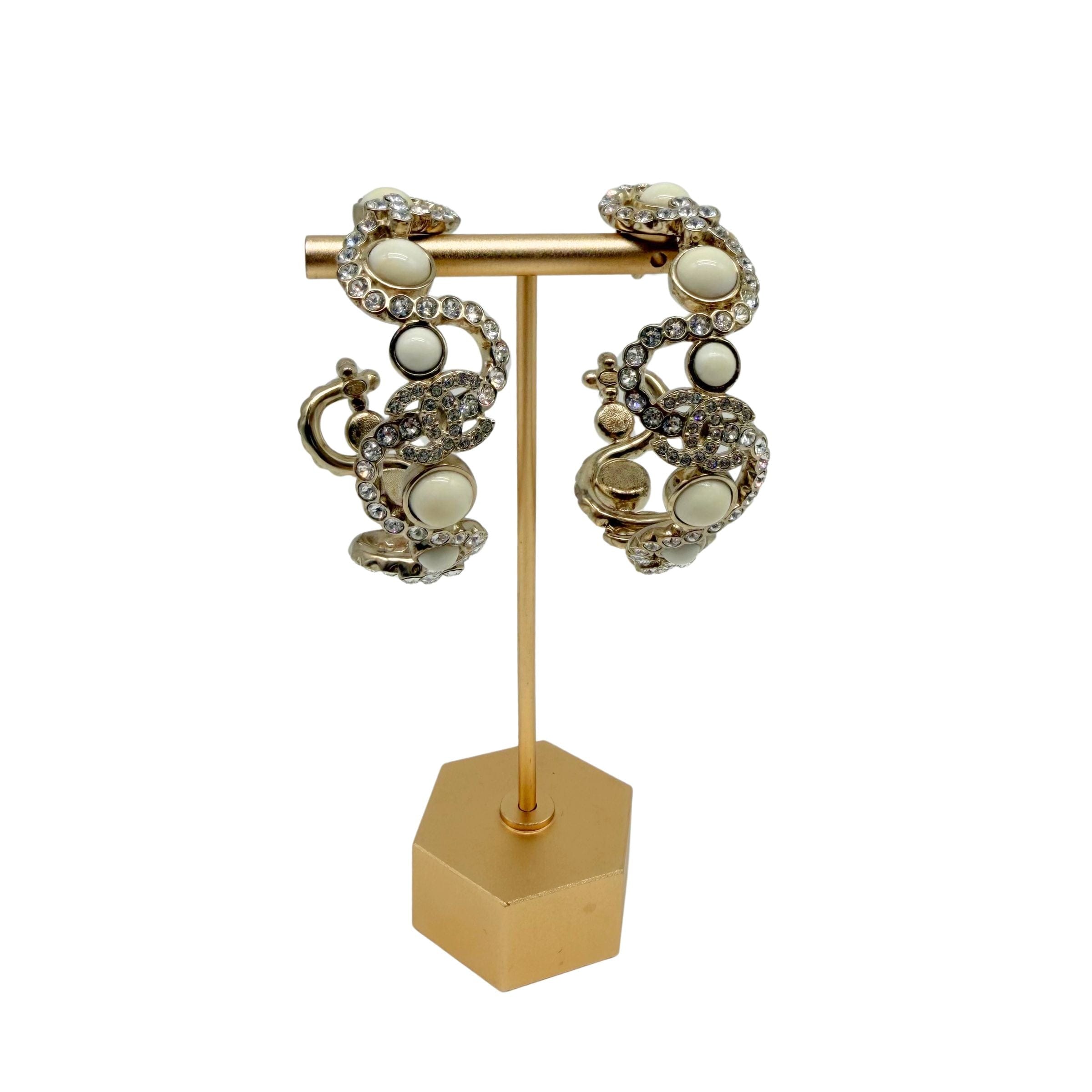 Chanel Hoop Clip on Earrings with Crystals and Enamel