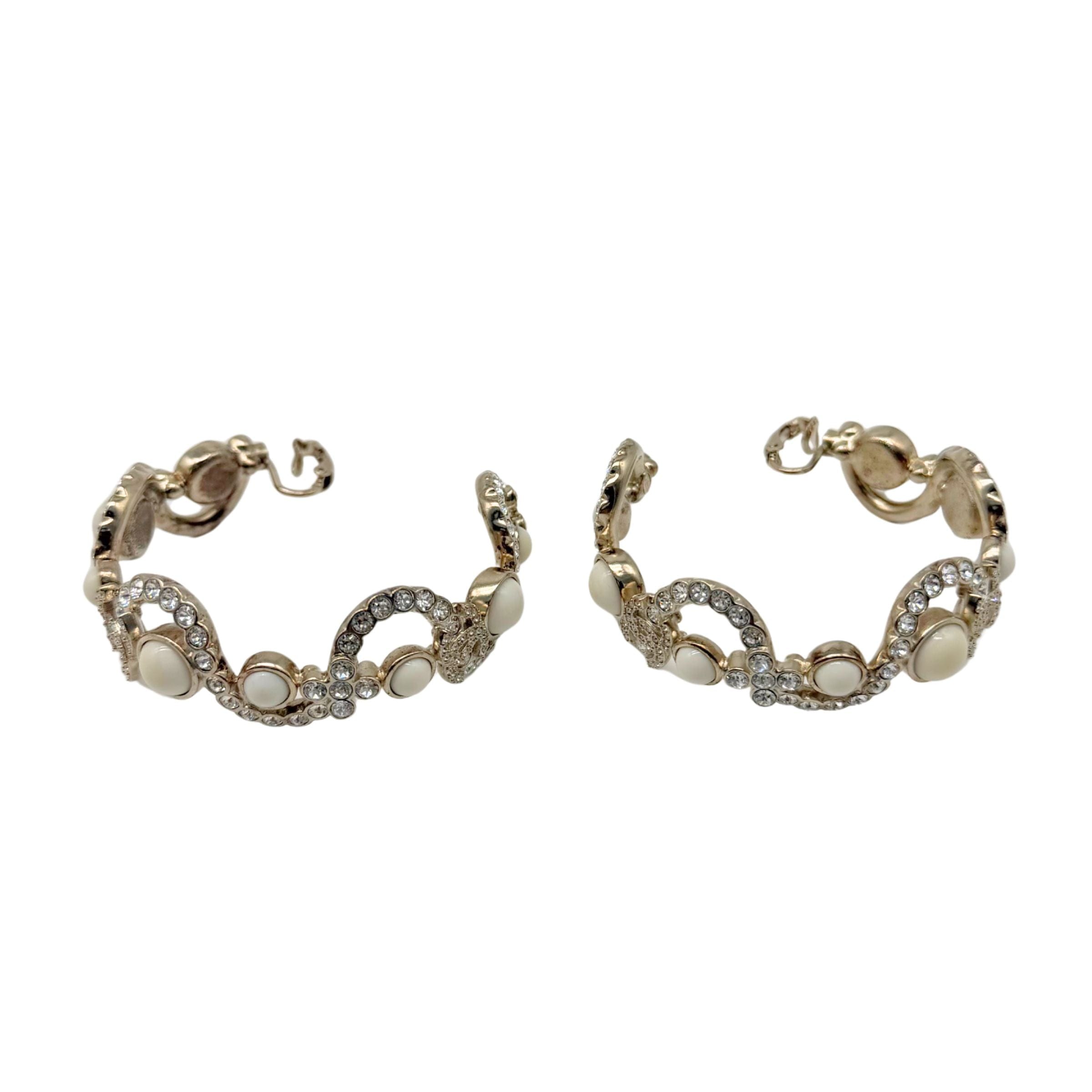 Chanel Hoop Clip on Earrings with Crystals and Enamel
