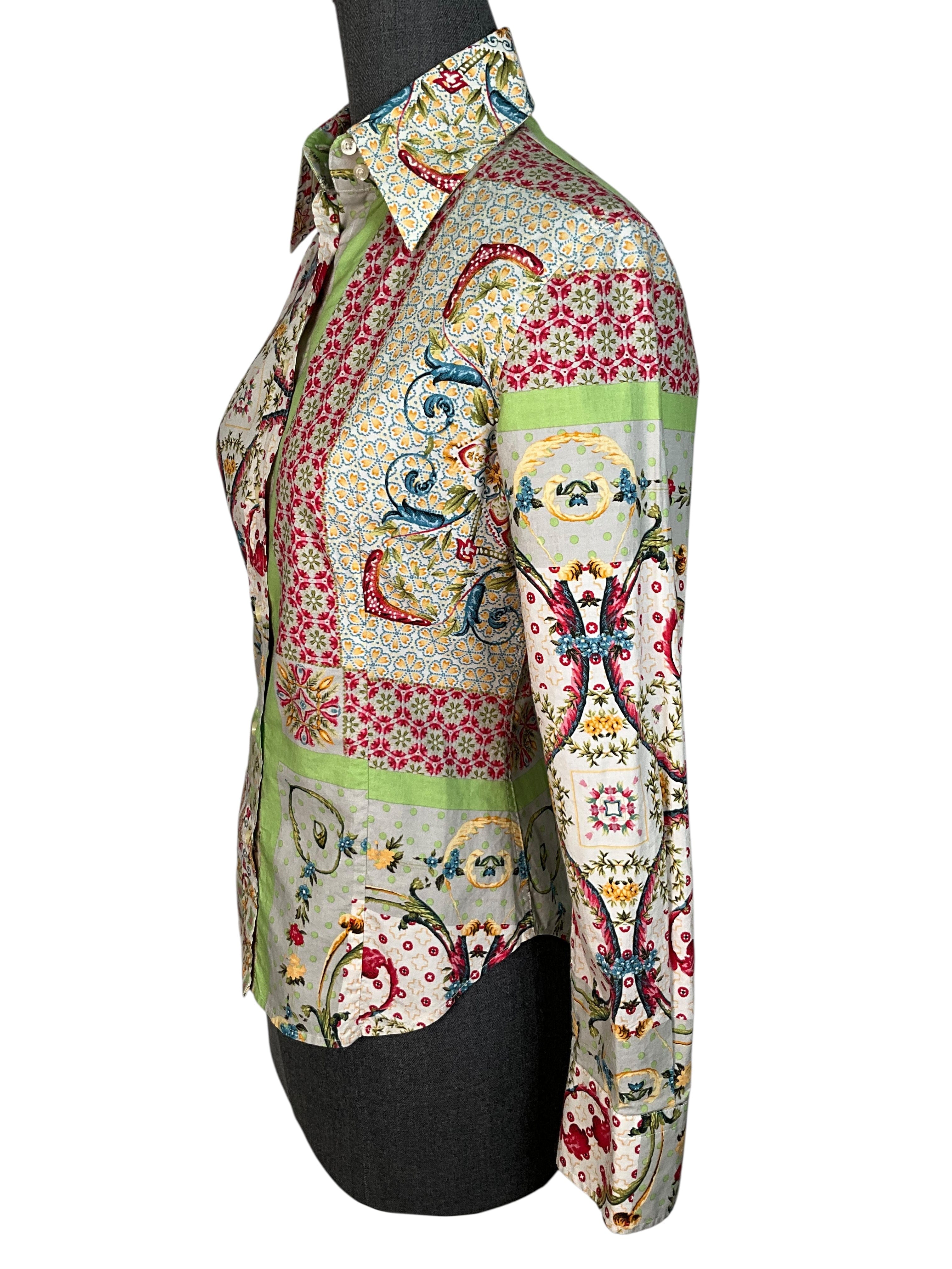 ETRO Paisley Printed Cotton Long Sleeve Shirt Size S