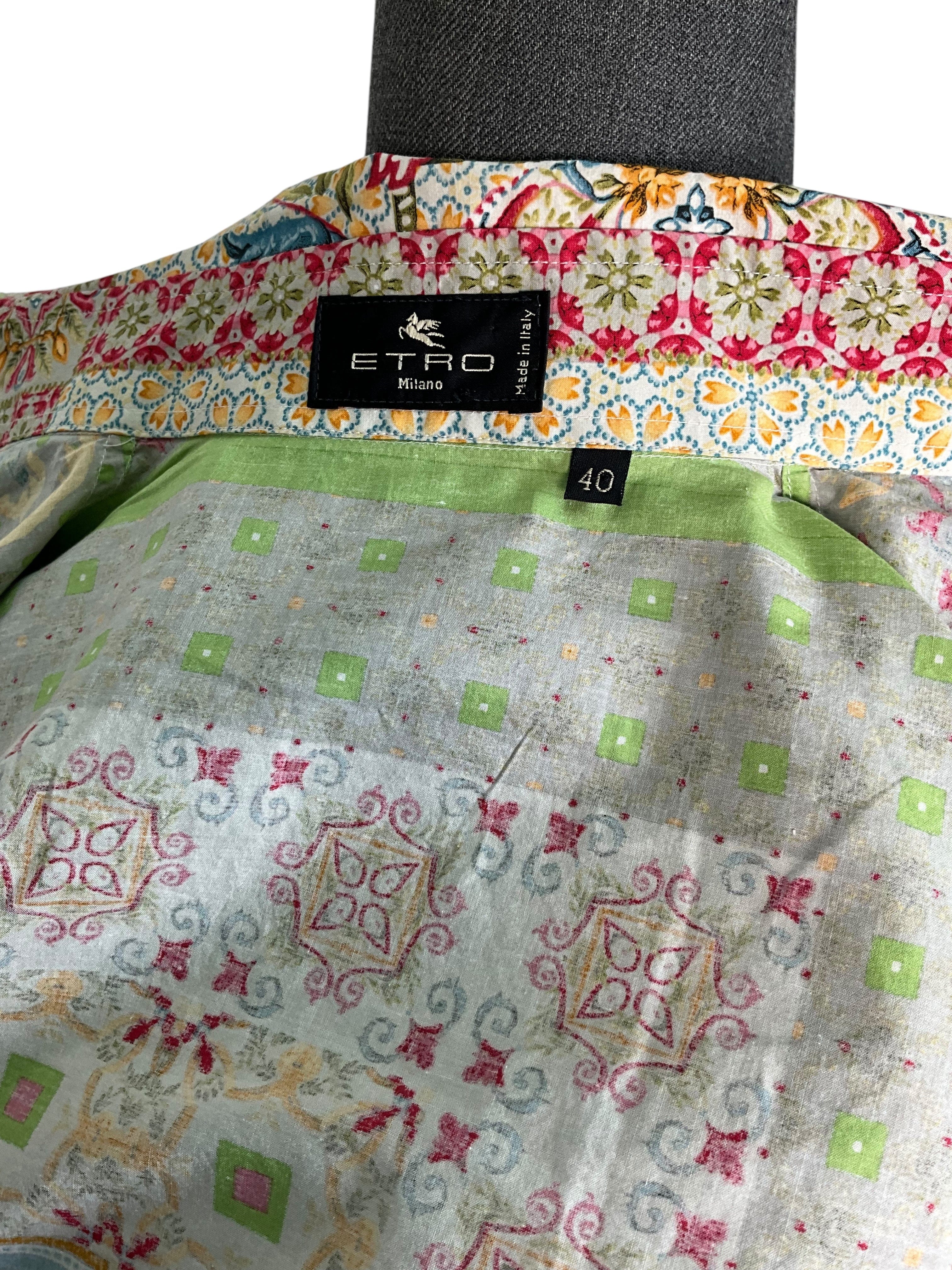 ETRO Paisley Printed Cotton Long Sleeve Shirt Size S