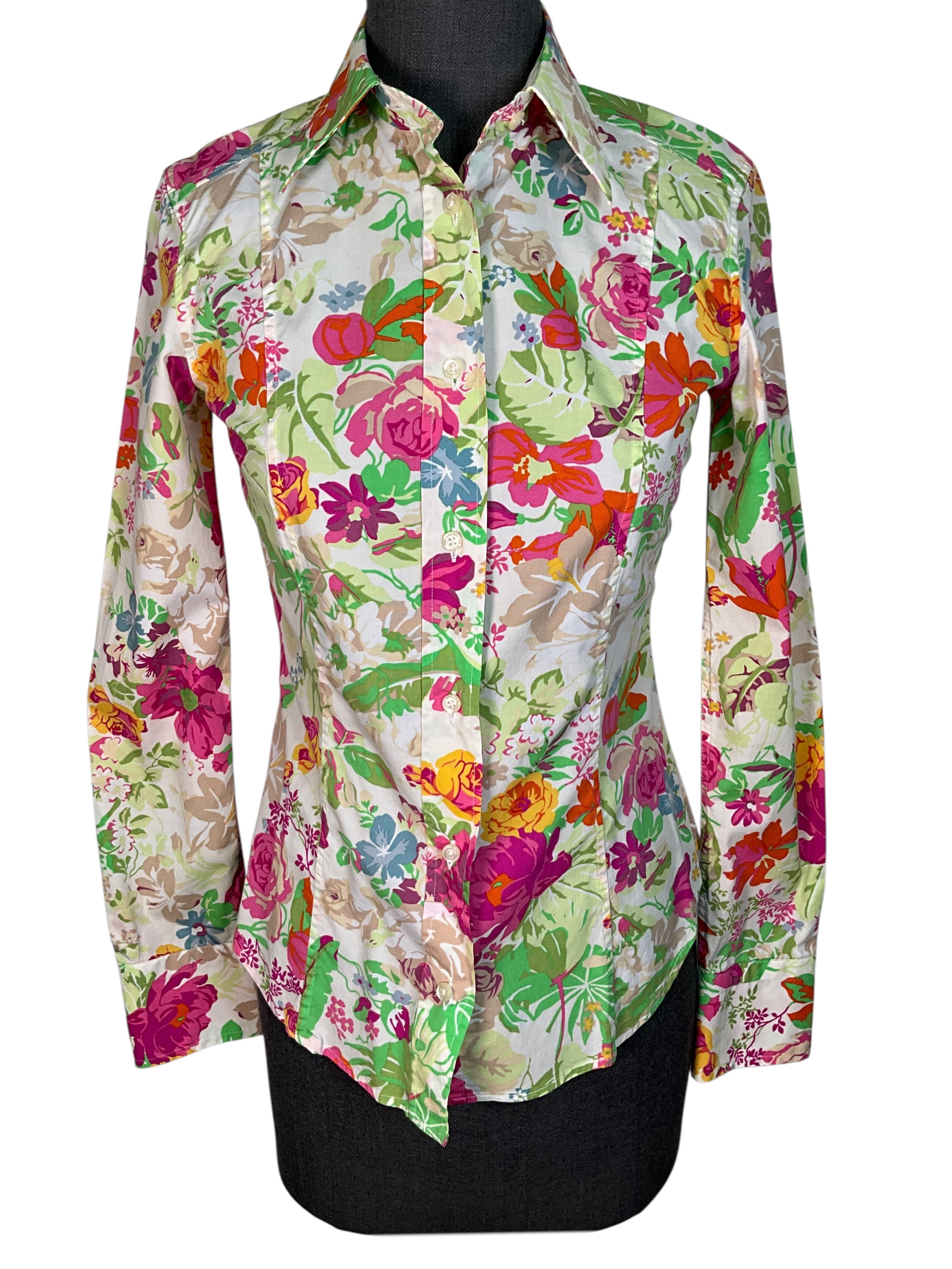ETRO Floral Printed Cotton Long Sleeve Shirt Size M