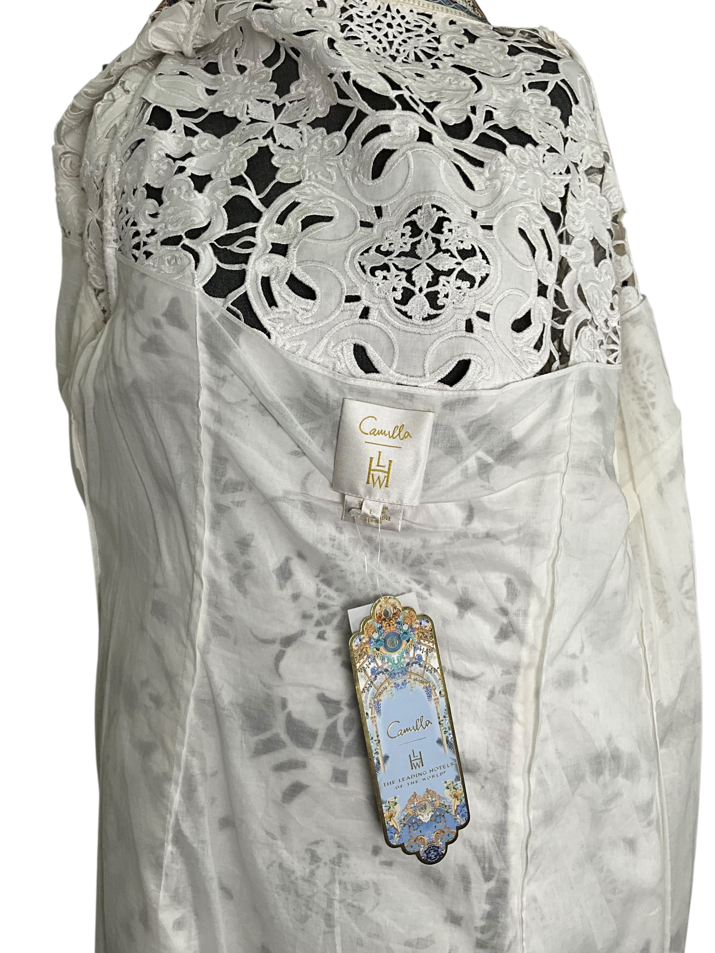 Camilla Crystal Embellished Lace Mini Shirt Dress Size L