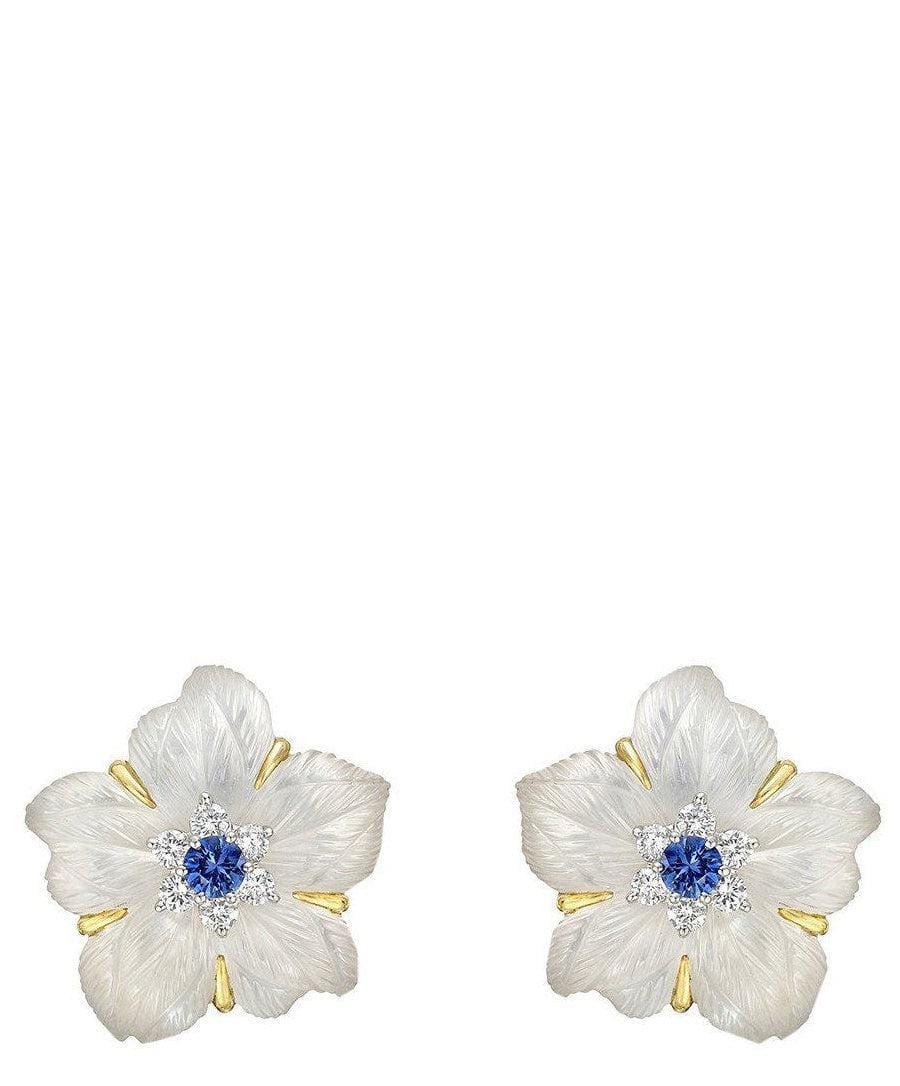 Seaman Schepps Rock Crystal Sapphire & Diamond Clematis Flower Earrings