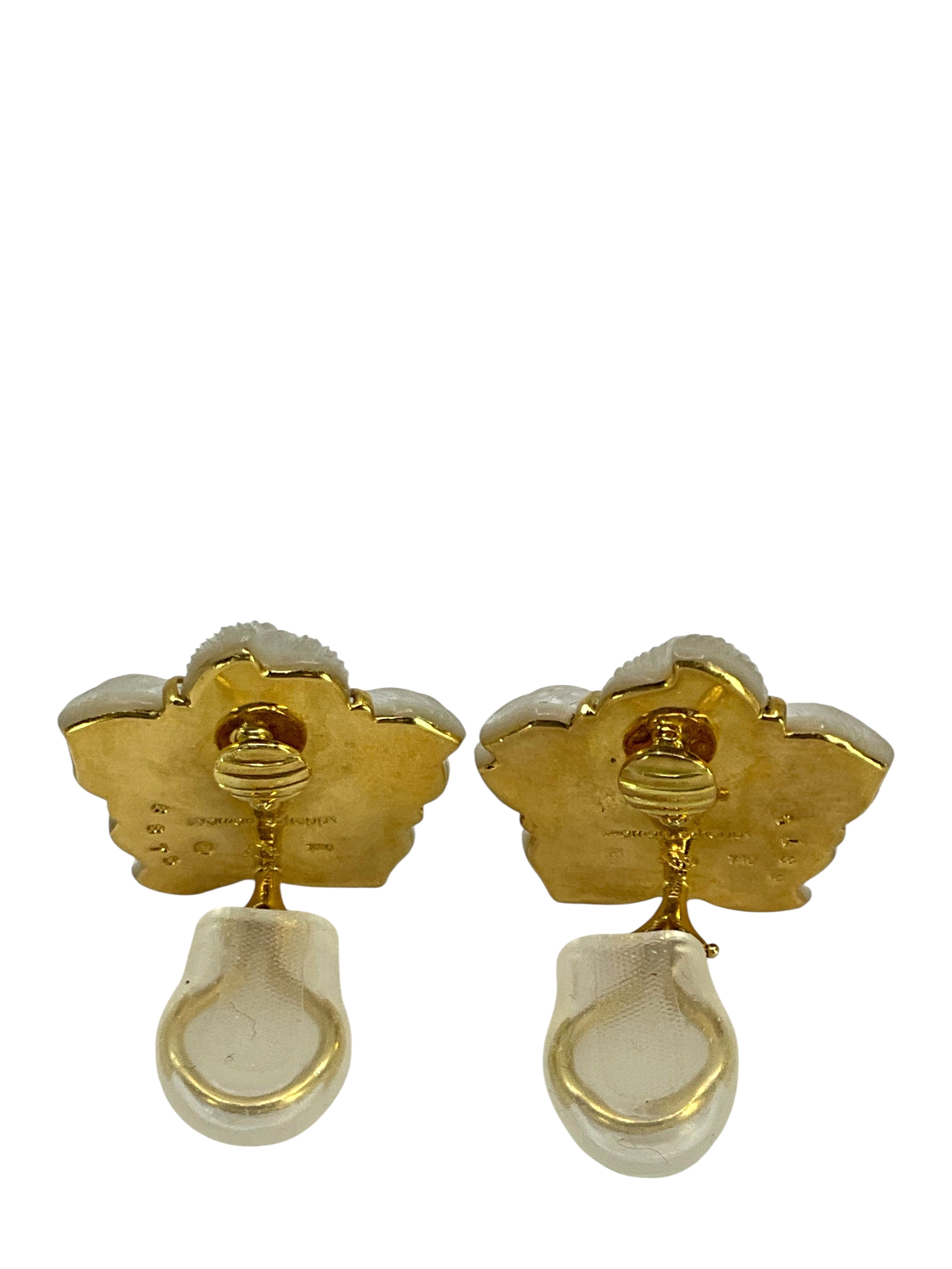 Seaman Schepps Rock Crystal Sapphire & Diamond Clematis Flower Earrings