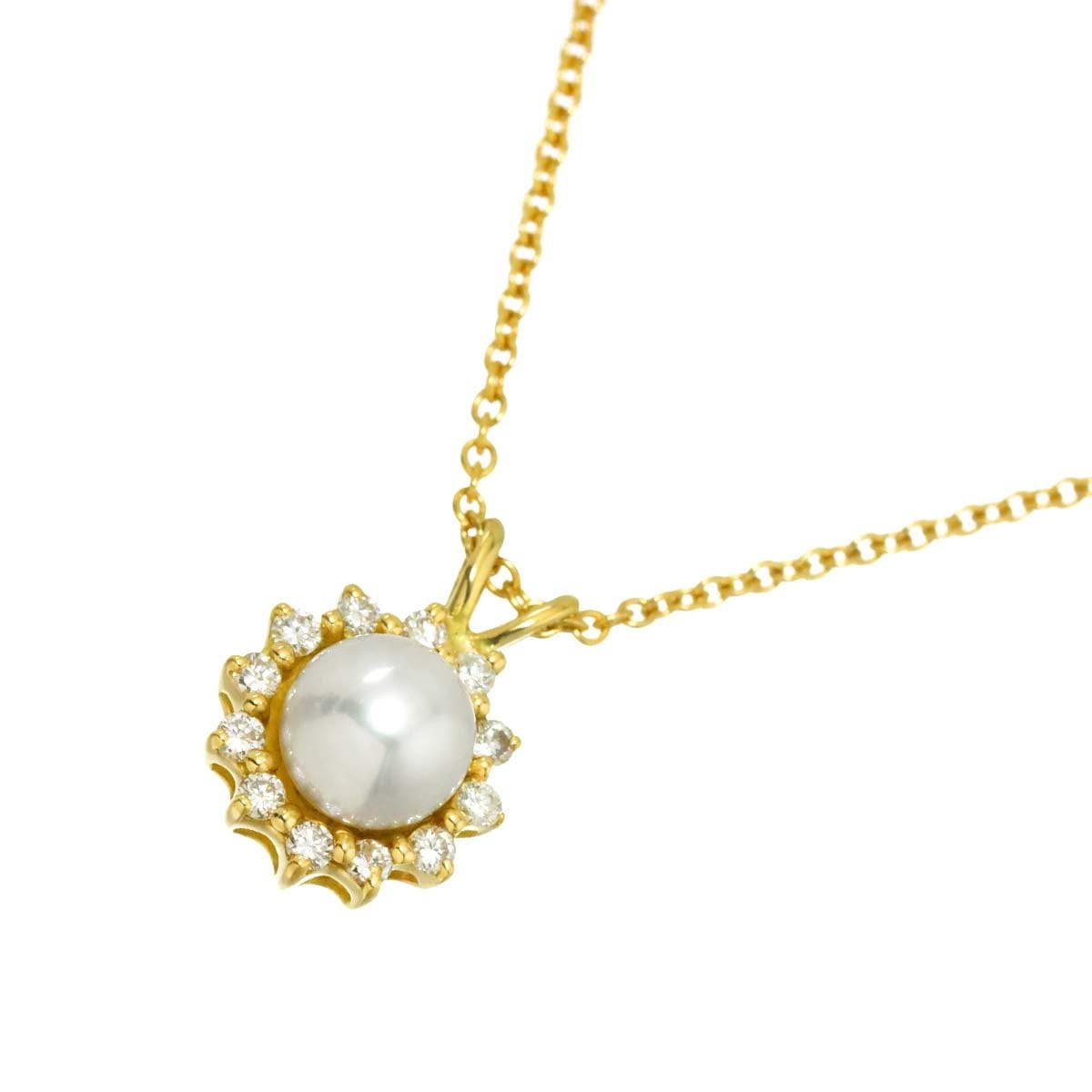 TIFFANY Co. Akoya pearl 5.5mm Diamond Necklace 18K YG 750 90310879