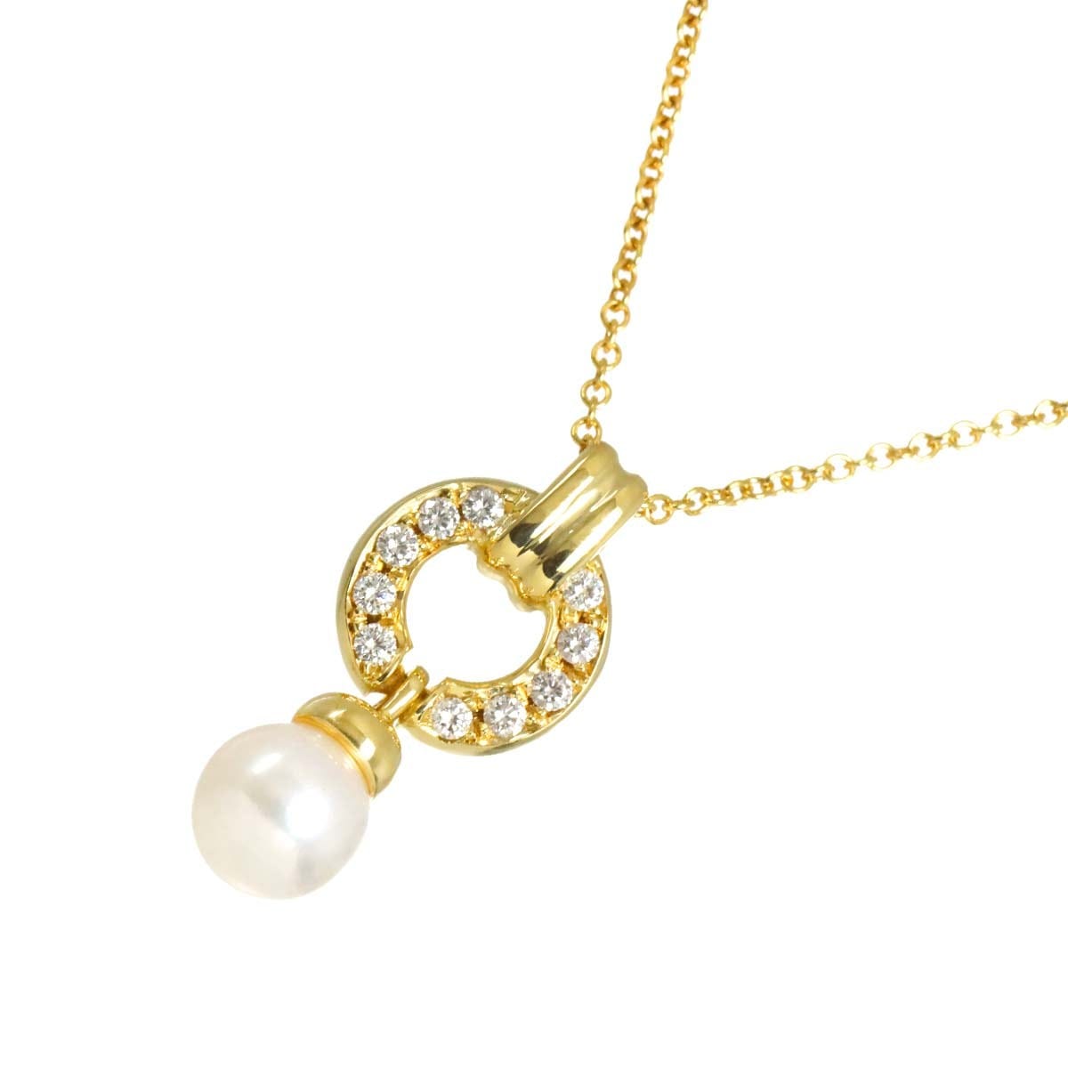 TIFFANY Co. Akoya pearl 6.3mm Diamond Necklace 18K YG 750 90313692