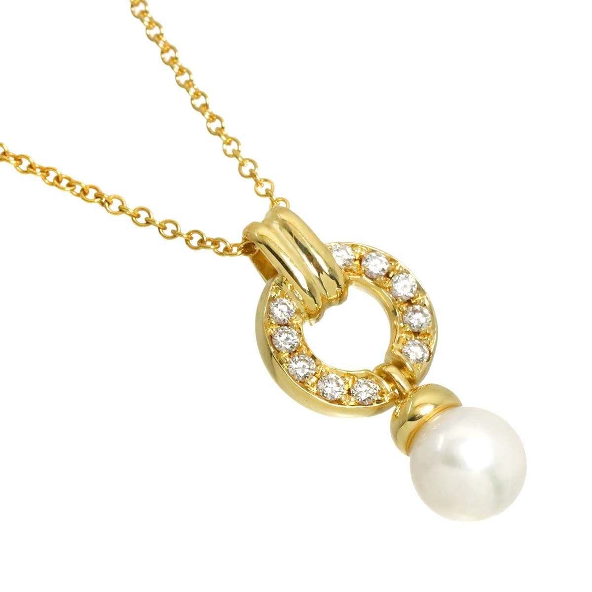 TIFFANY Co. Akoya pearl 6.3mm Diamond Necklace 18K YG 750 90313692