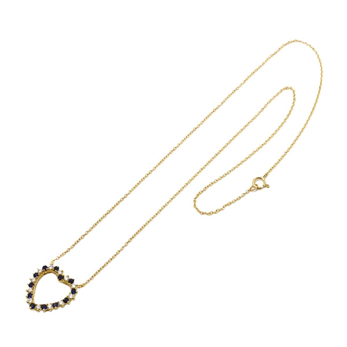 TIFFANY Co. Heart Sapphire Diamond Necklace 18K Yellow Gold 750 90302584