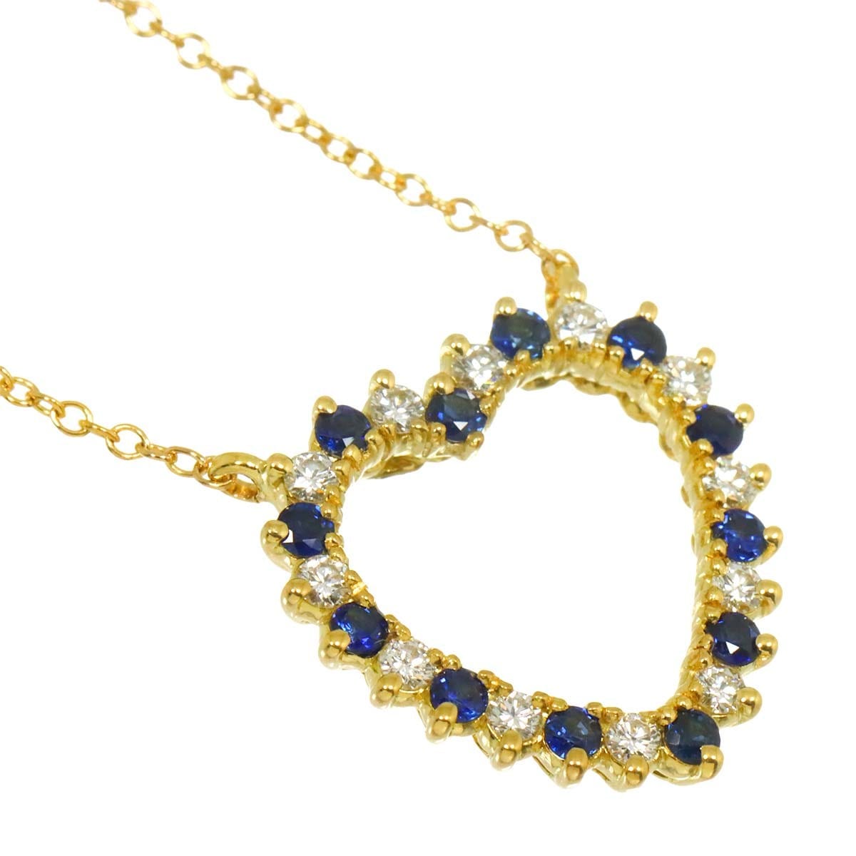 TIFFANY Co. Heart Sapphire Diamond Necklace 18K Yellow Gold 750 90302584