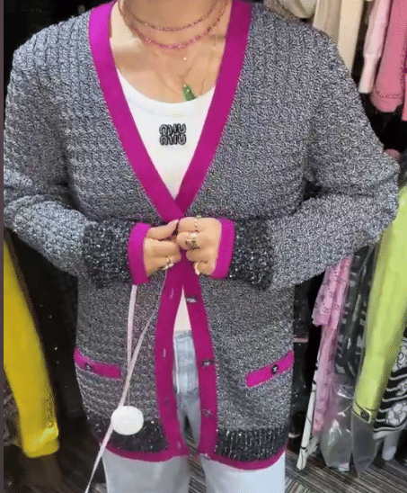 CHANEL 21K CARDIGAN PINK GREY 38 FT102282