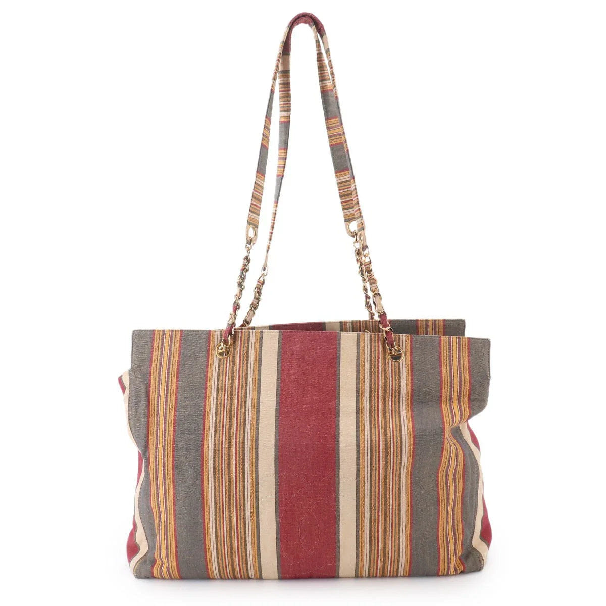 CHANEL Stripe Tote Bag Canvas Multicolor Coco Logos Purse 90329387