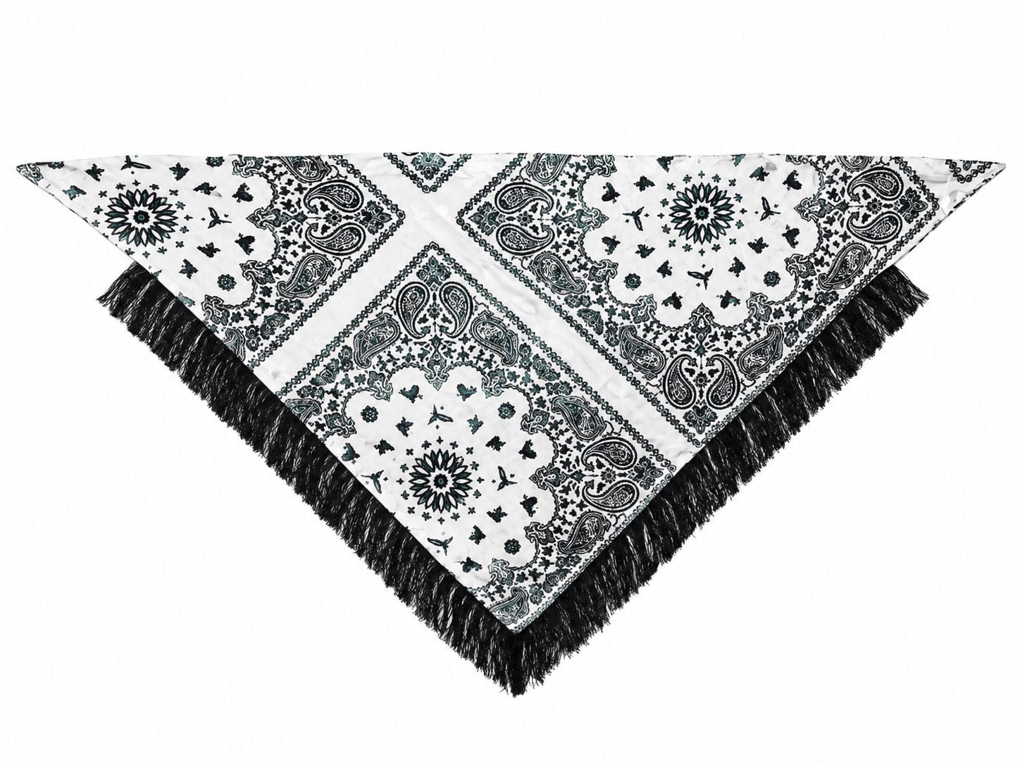 Maison Clad SCARF BANDANA BLACK WHITE WAVE SILK FRINGES MCL12130