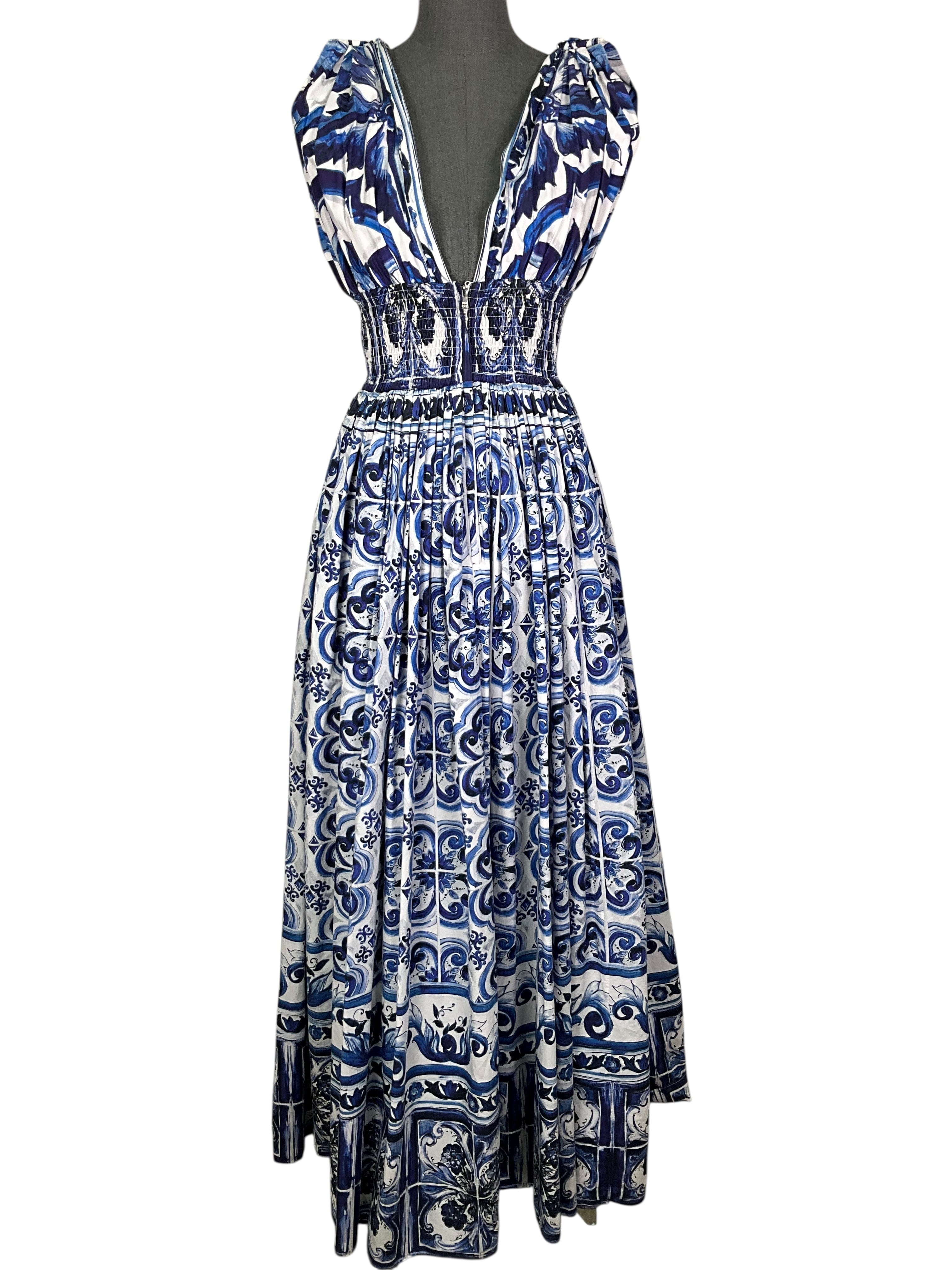 Dolce & Gabbana Majolica Print Poplin Dress Size M