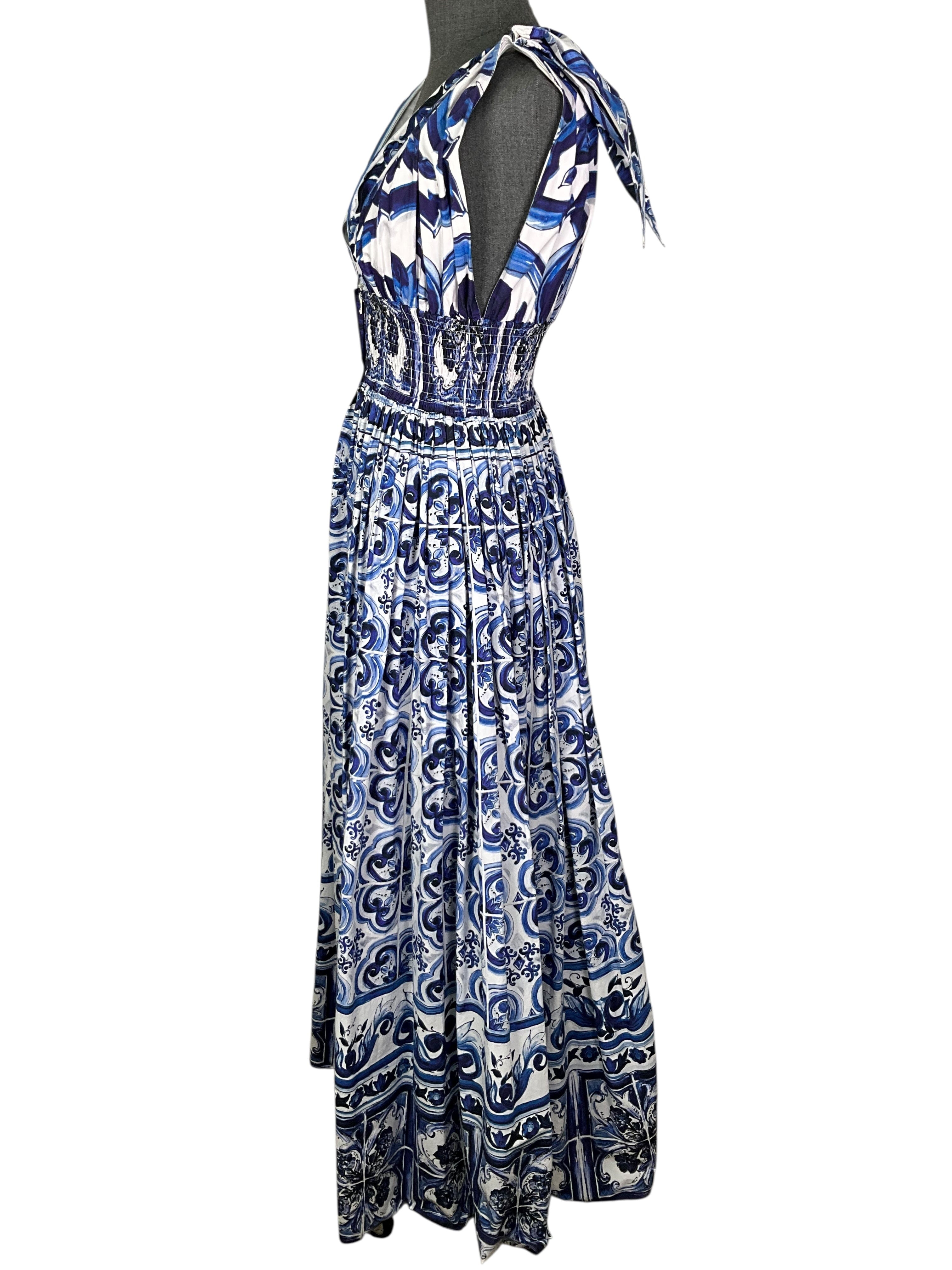 Dolce & Gabbana Majolica Print Poplin Dress Size M
