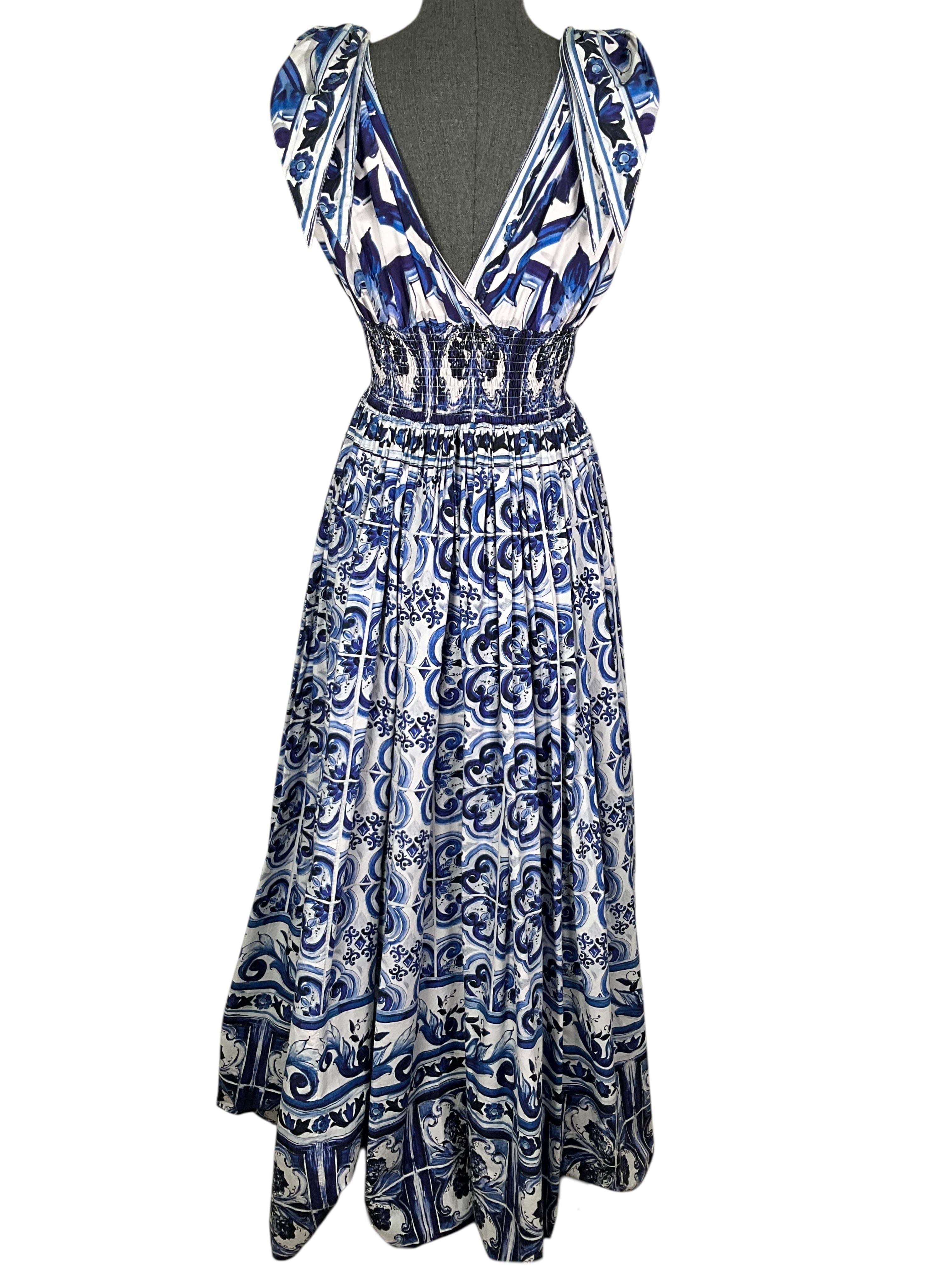 Dolce & Gabbana Majolica Print Poplin Dress Size M