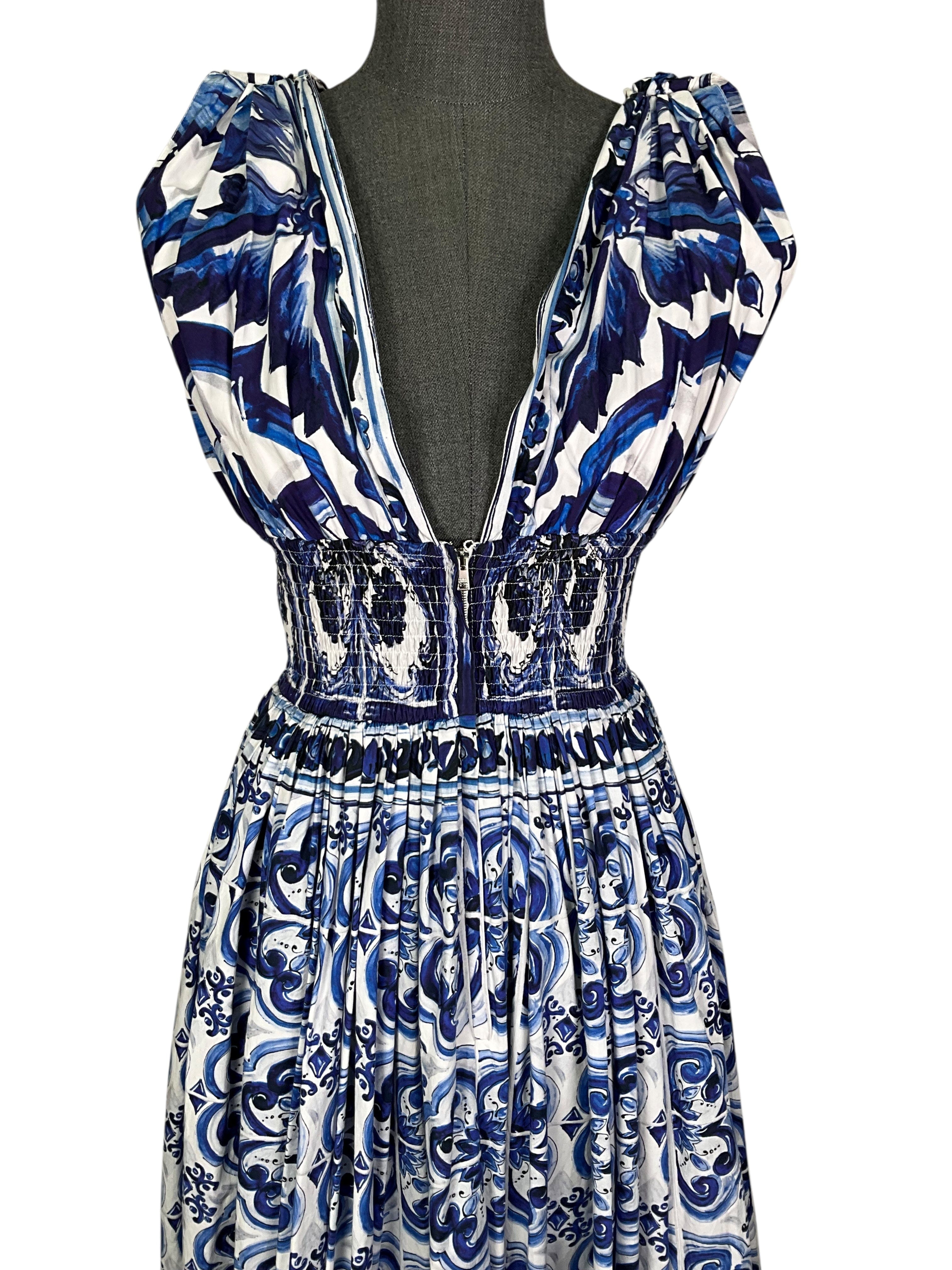 Dolce & Gabbana Majolica Print Poplin Dress Size M
