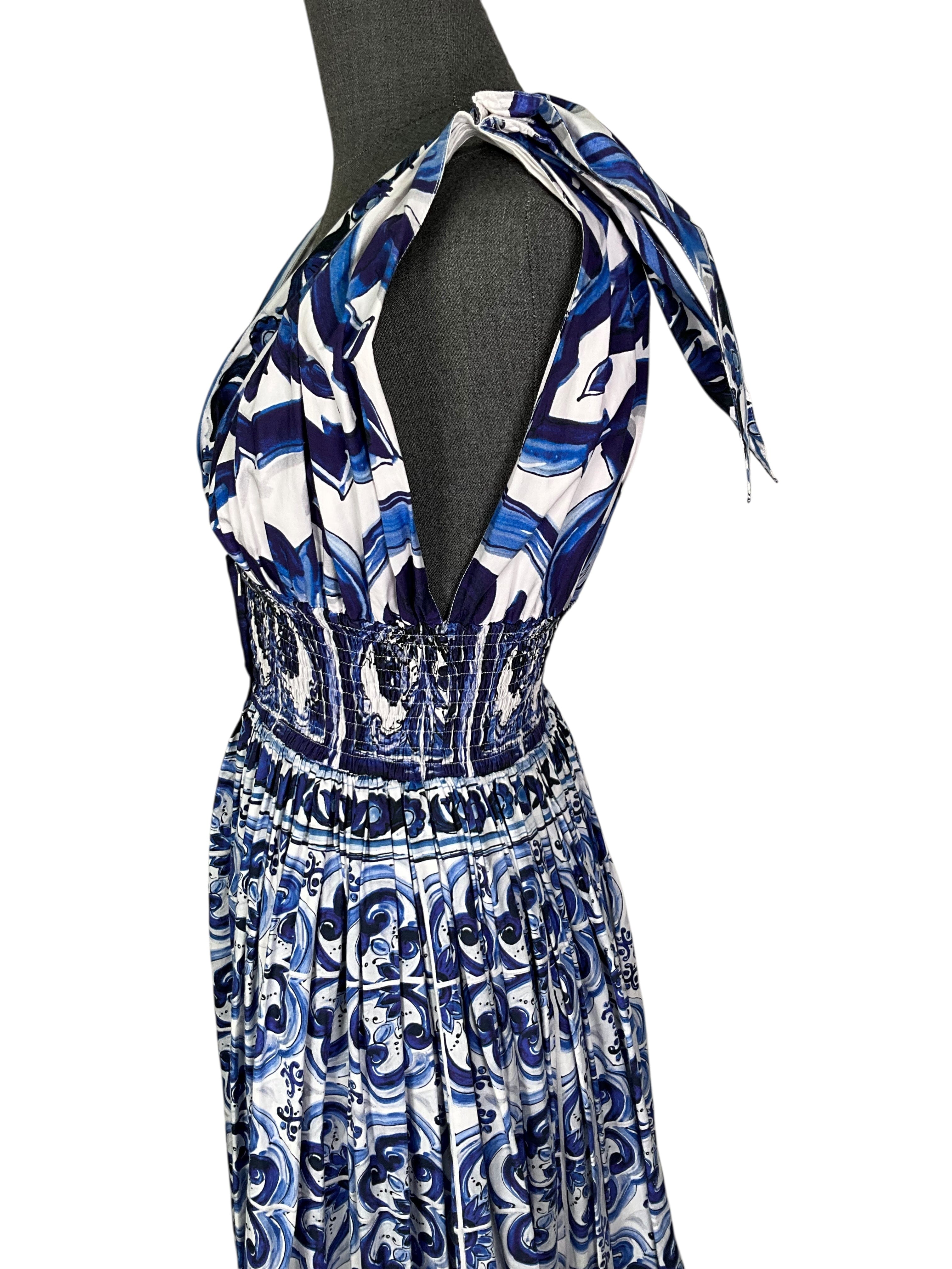 Dolce & Gabbana Majolica Print Poplin Dress Size M