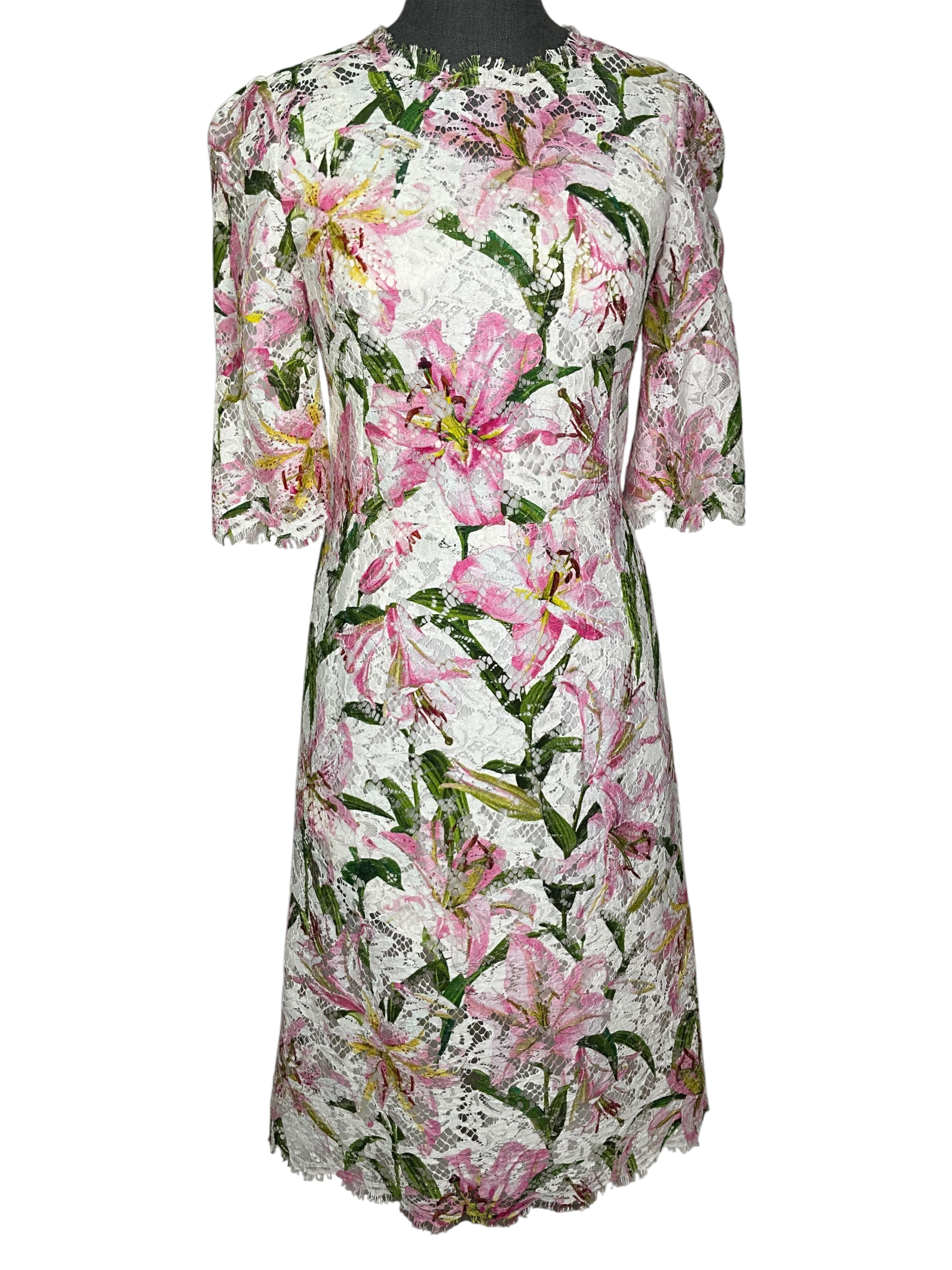Dolce & Gabbana Lily Print Lace Dress Size S